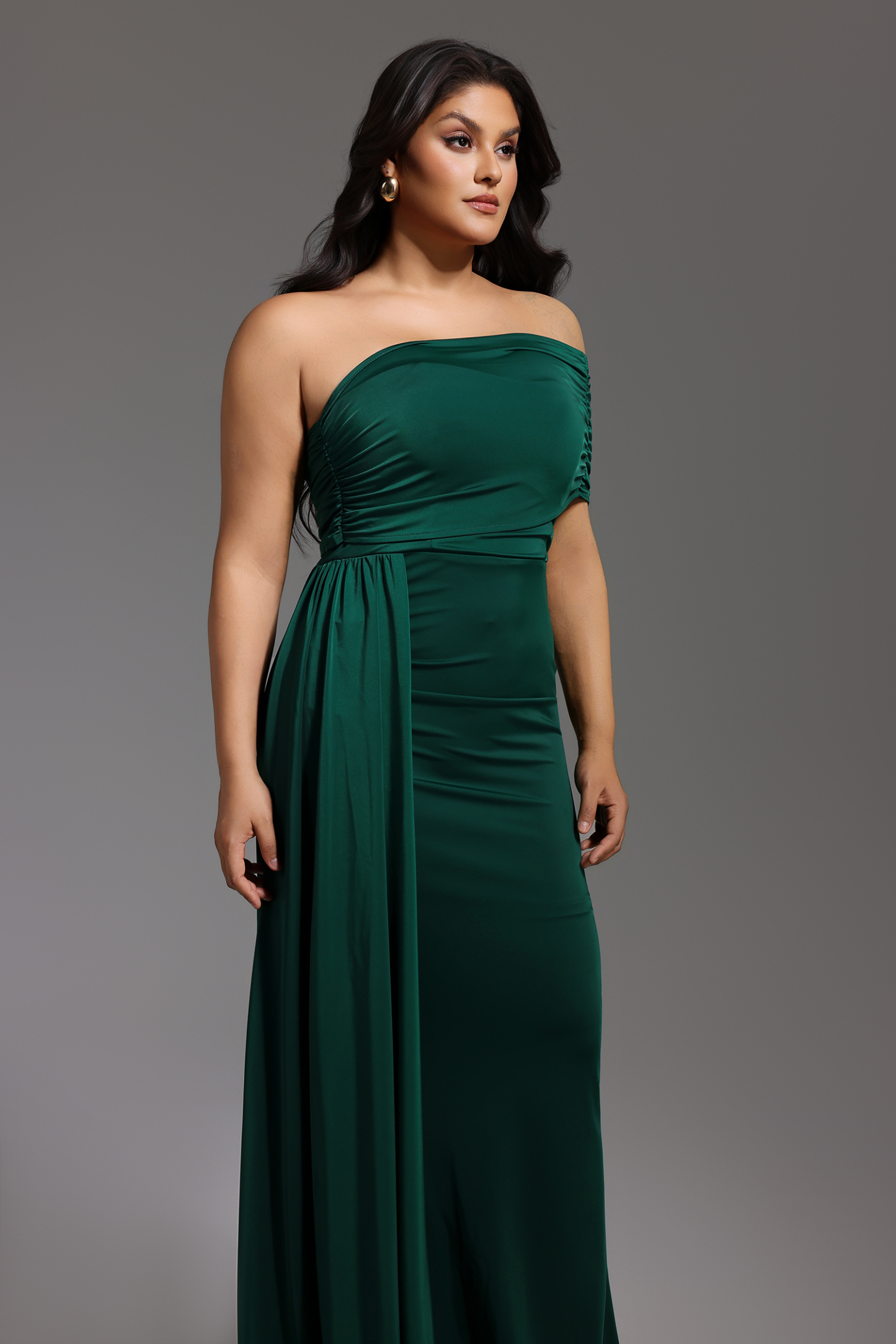Ethel Sleeveless One Shoulder Fold Maxi Dress