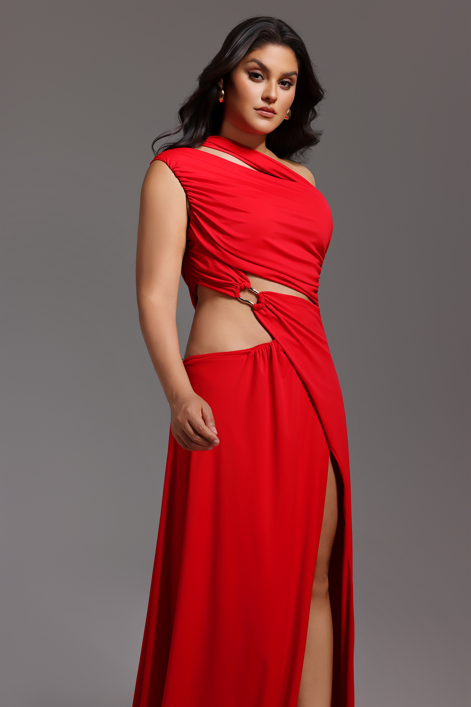 Xlyia High Slit Hollowed-out Maxi Dress