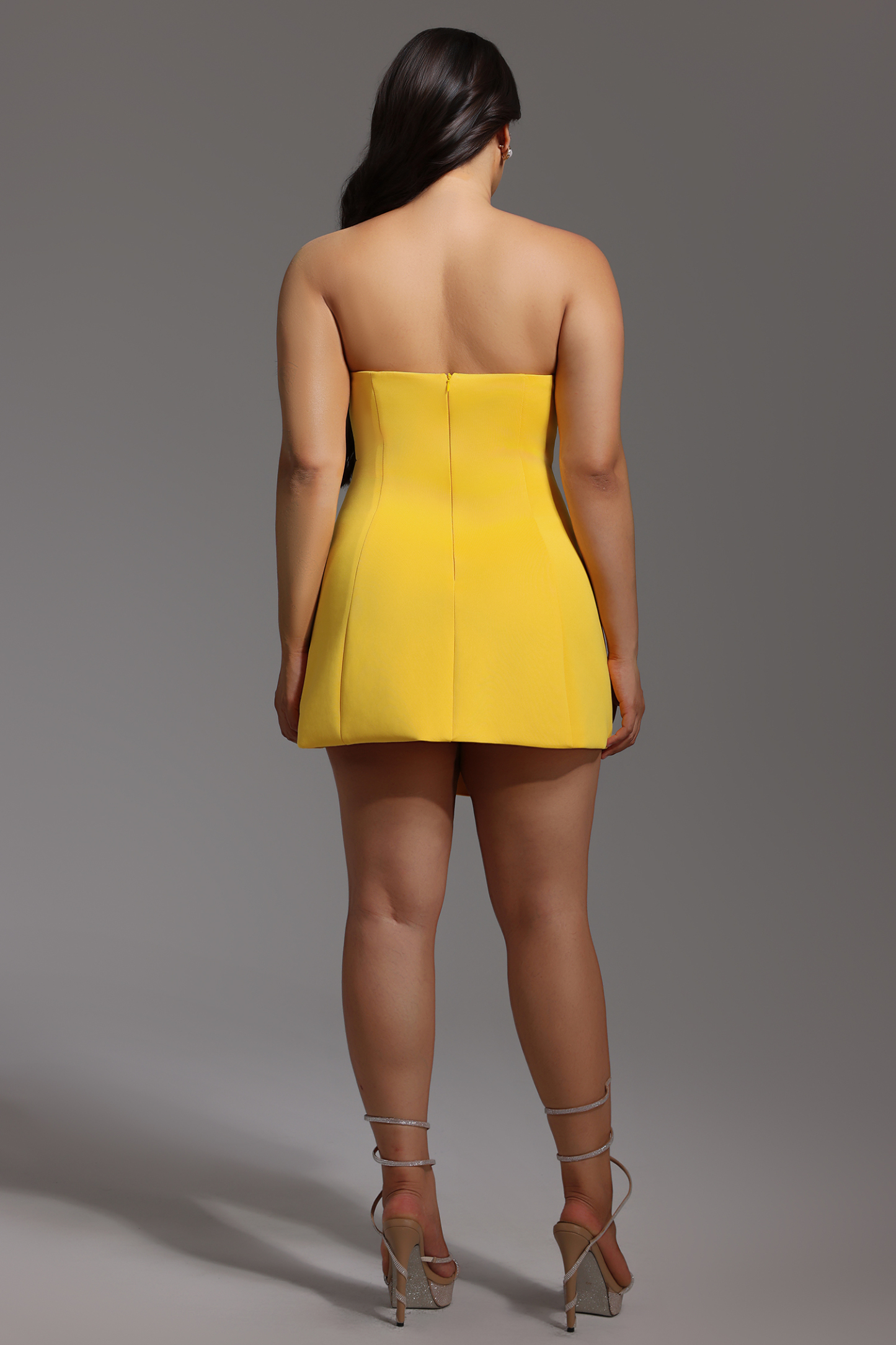 Majrela Bowknot Strapless Mini Dress - Yellow
