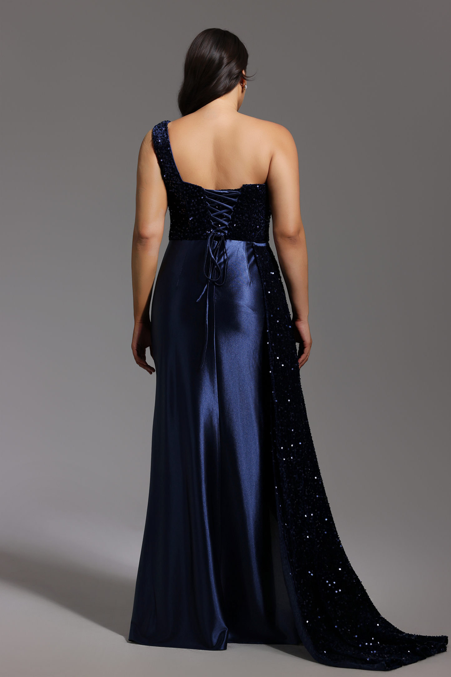 Kerla One Shoulder Sleeveless High Slit Velvet Sequin Maxi Dress