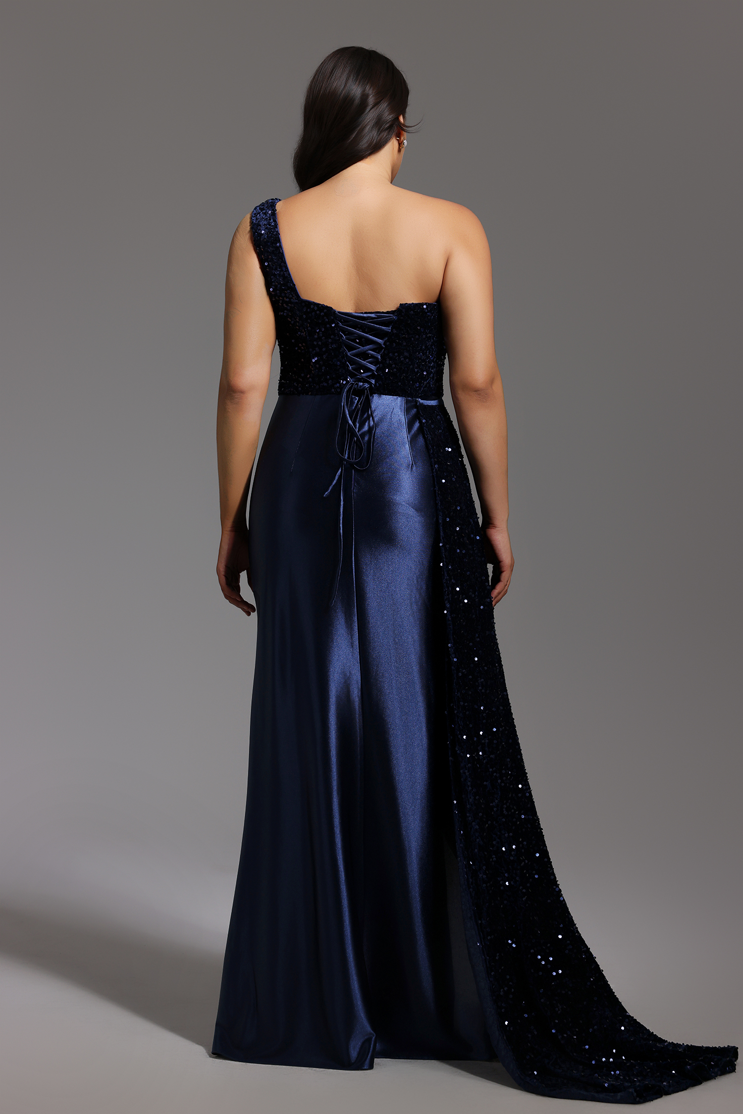 Kerla One Shoulder Sleeveless High Slit Velvet Sequin Maxi Dress