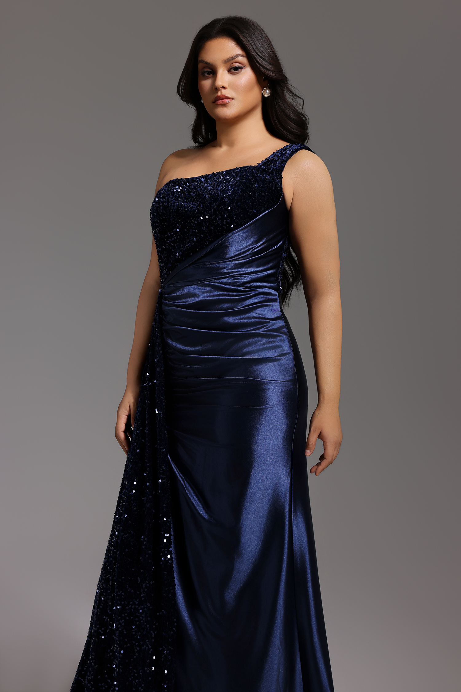 Kerla One Shoulder Sleeveless High Slit Velvet Sequin Maxi Dress