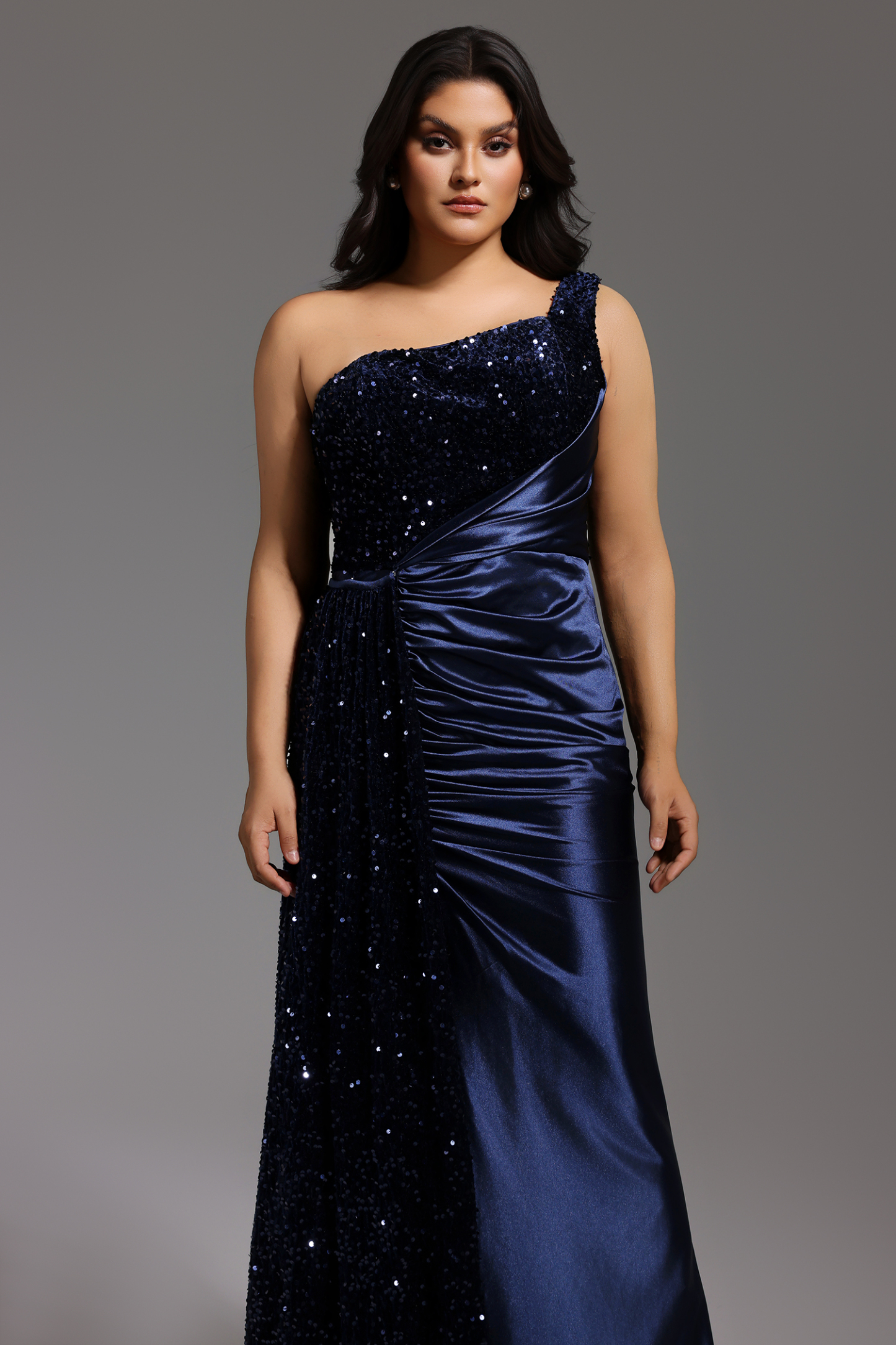 Kerla One Shoulder Sleeveless High Slit Velvet Sequin Maxi Dress