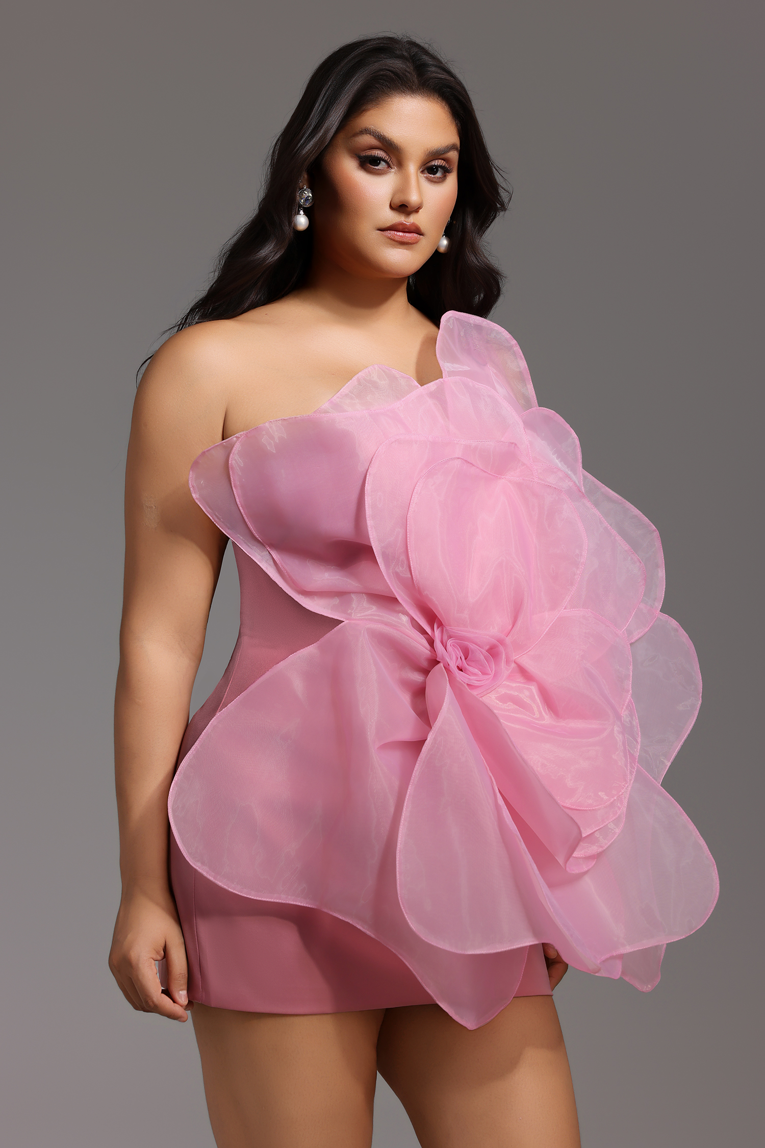 Nydia Mesh Flower Mini Tube Dress-Pink