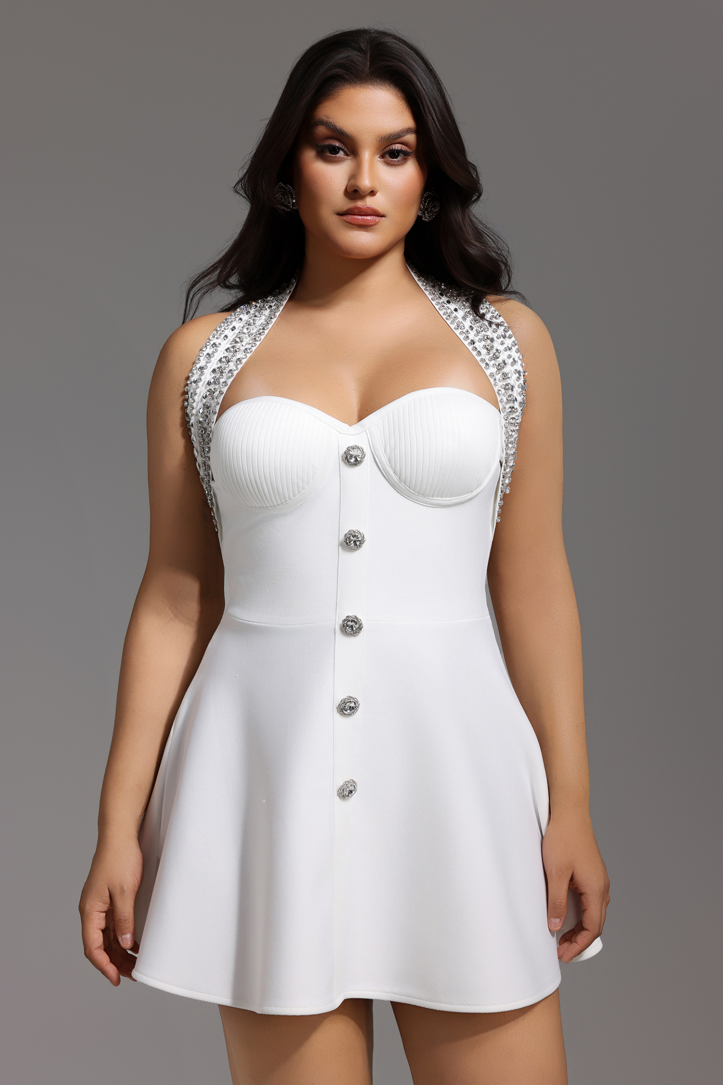 Yuyo Halter Sleeveless Diamond Mini Dress