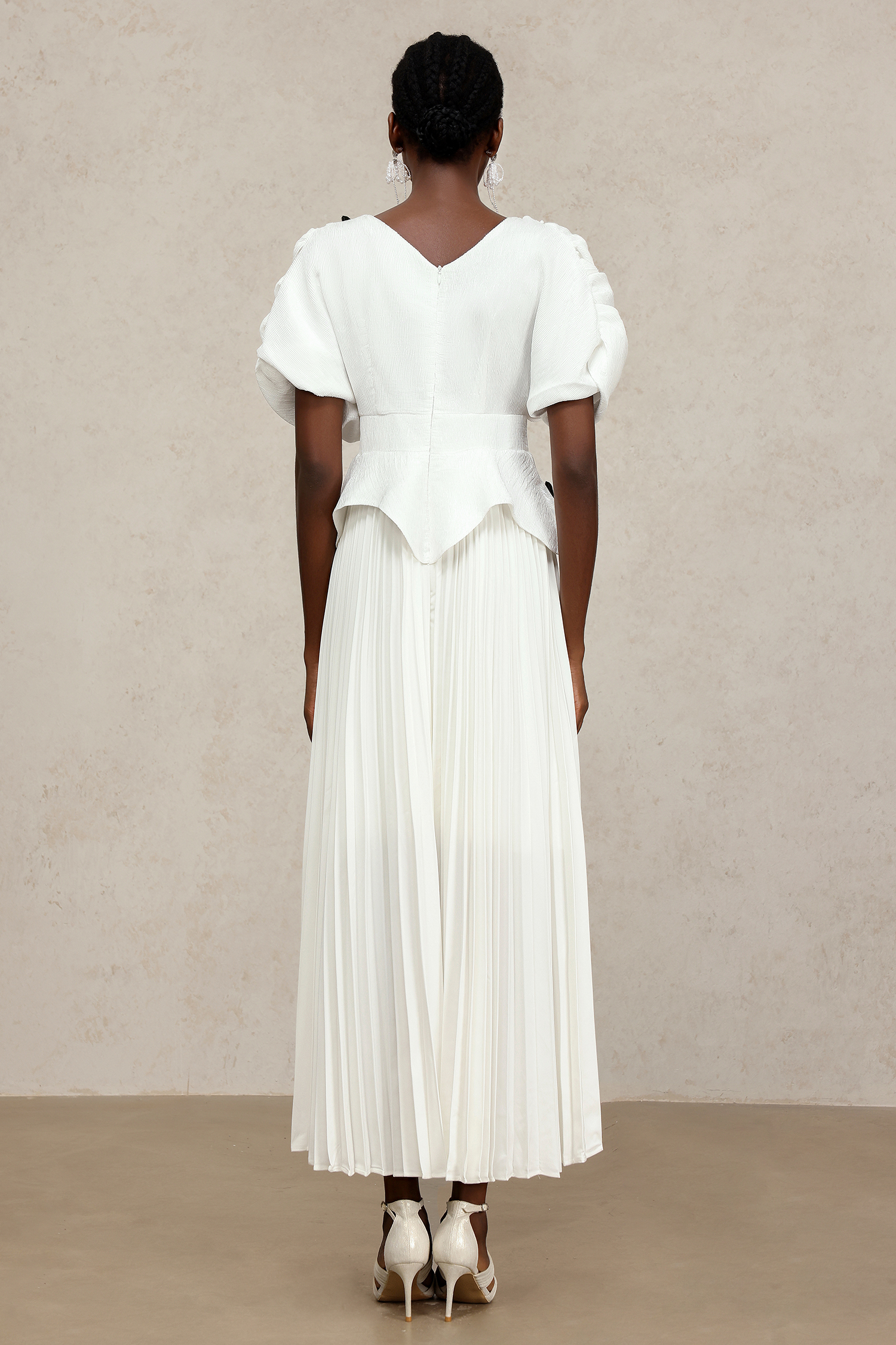 Eudora V-Neck Folds Flowers Top And Skirt Two-Piece Set