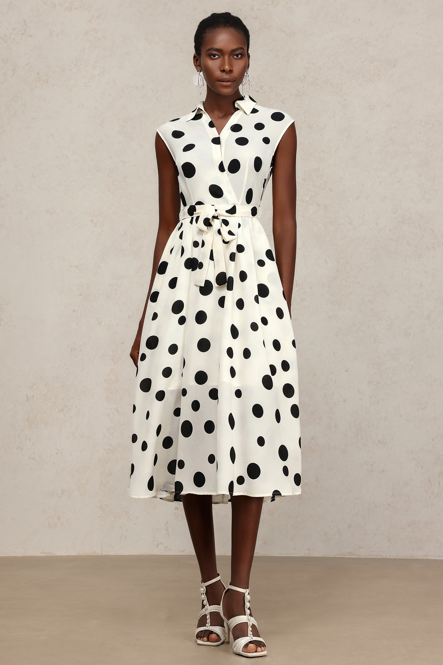 【BAON】Laildi Ribbon Stripe Lace Sleeveless Midi One Piece Slaia Lapel Dot Printed Sleeveless Midi Dress – Bellabarnett