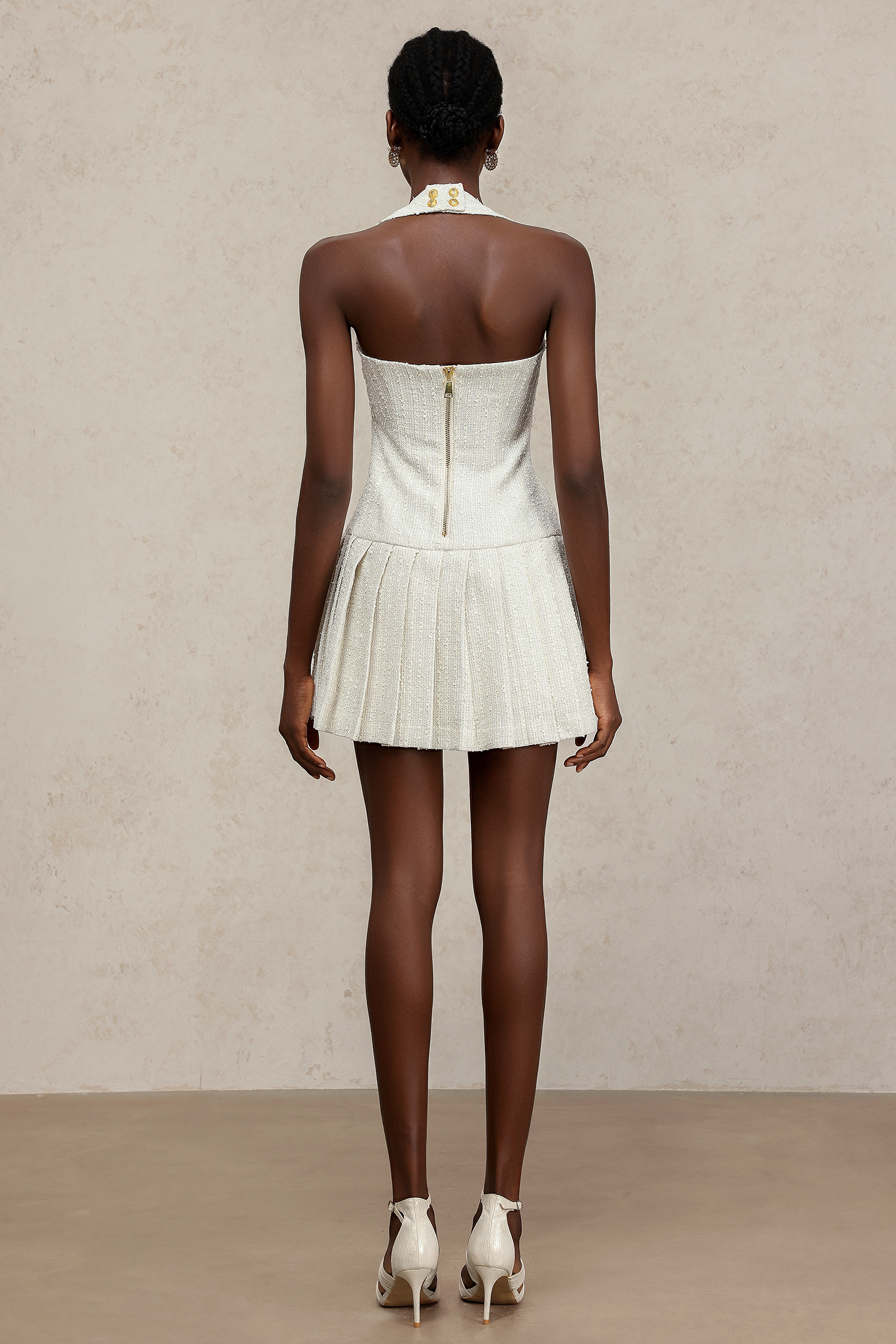 Maka Sleeveless Gold Button Mini Dress