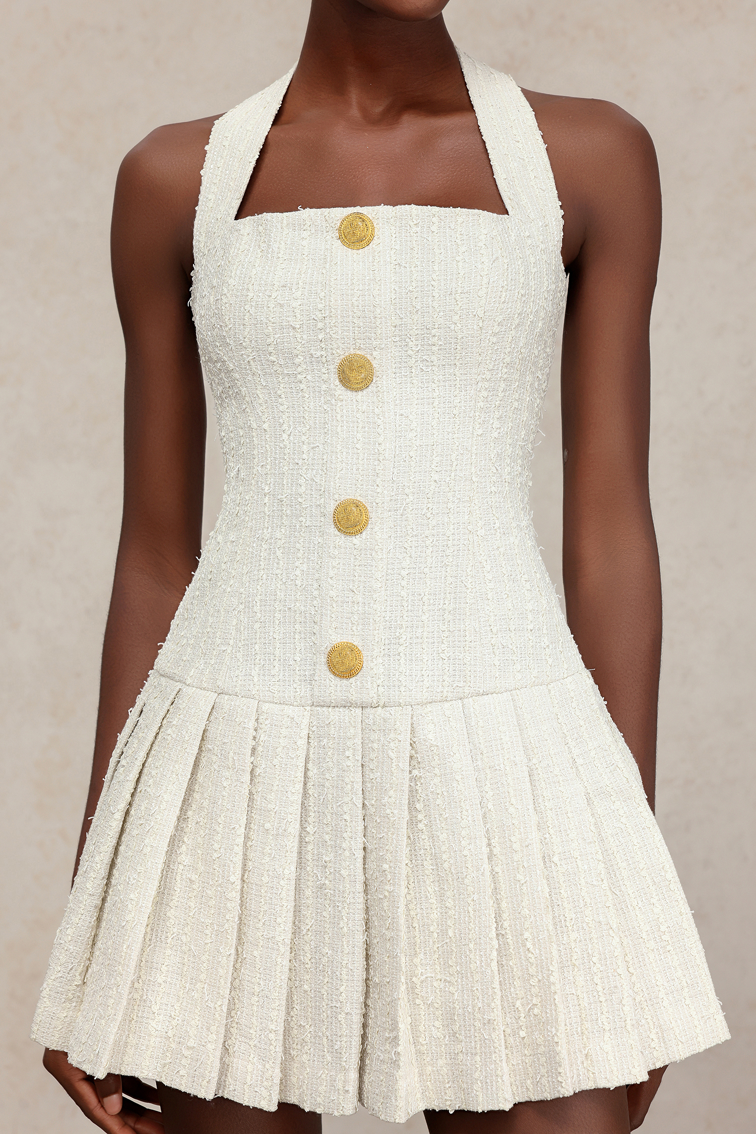 Maka Sleeveless Gold Button Mini Dress
