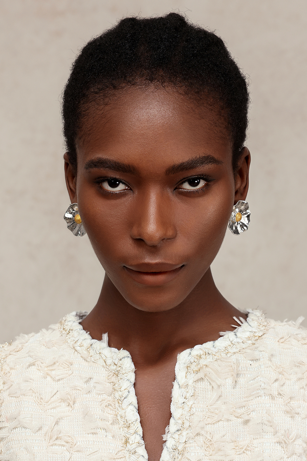 Striped Flower Round Earrings