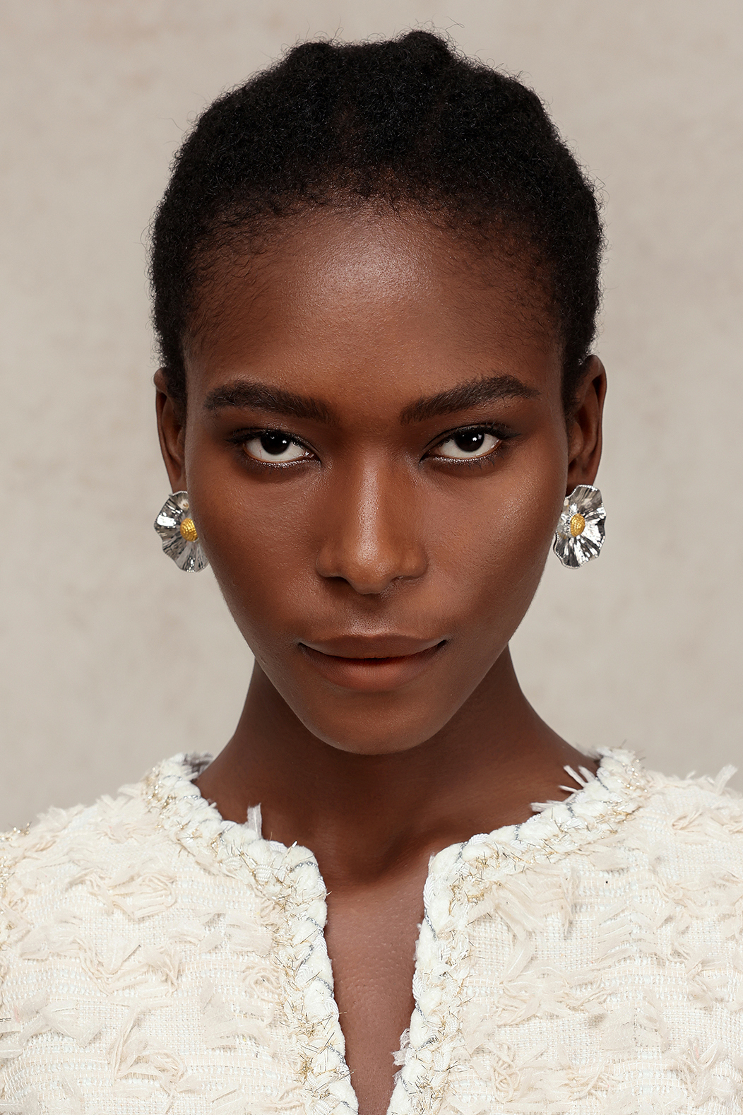 Striped Flower Round Earrings