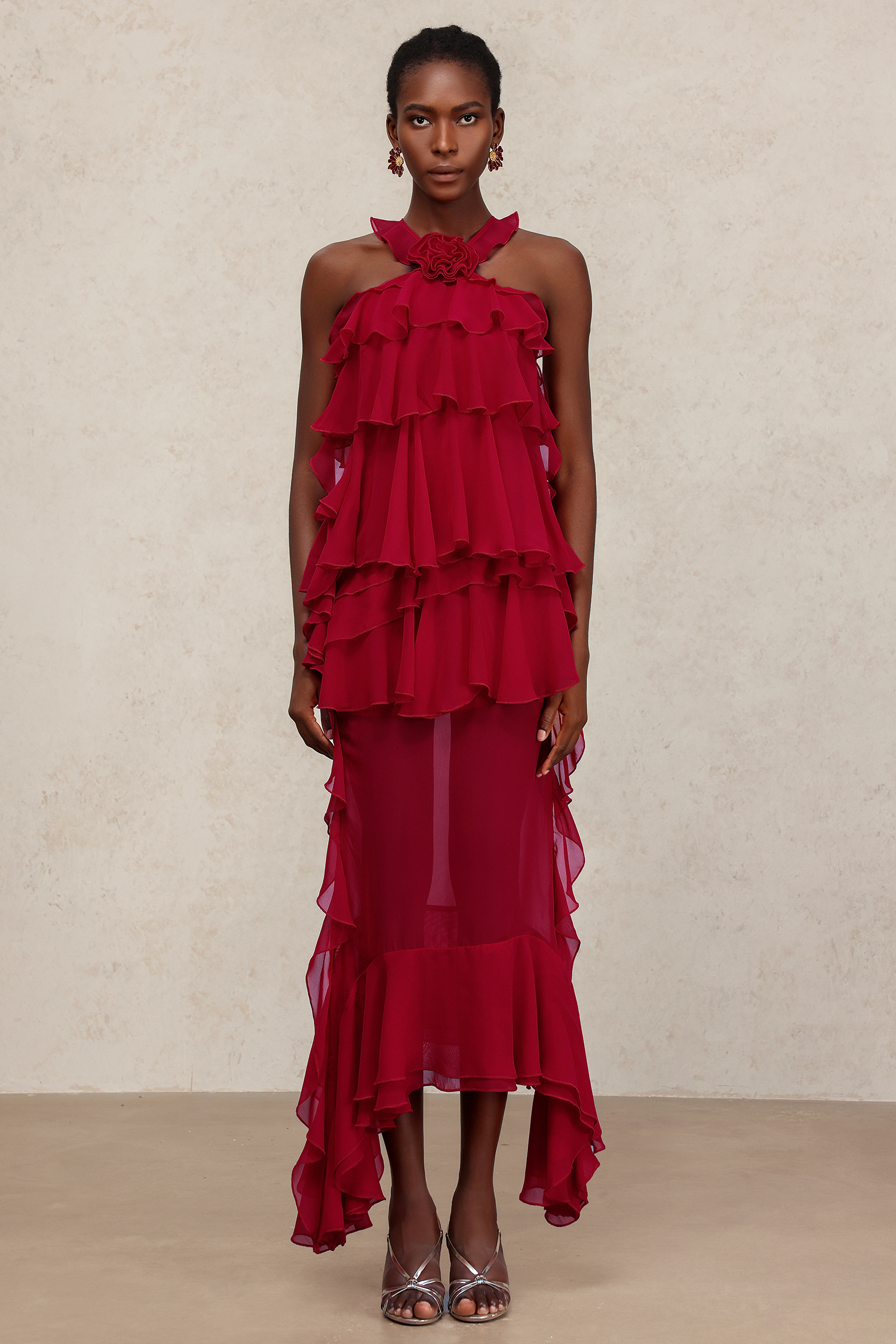 Elliott Sleeveless Flower Folds Maxi Dress