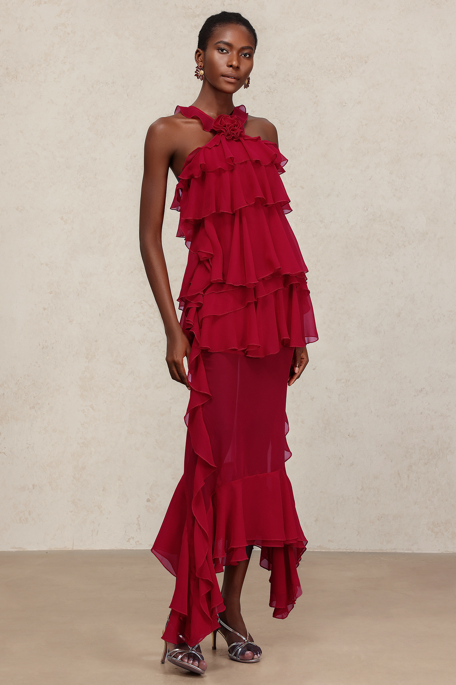 Elliott Sleeveless Flower Folds Maxi Dress