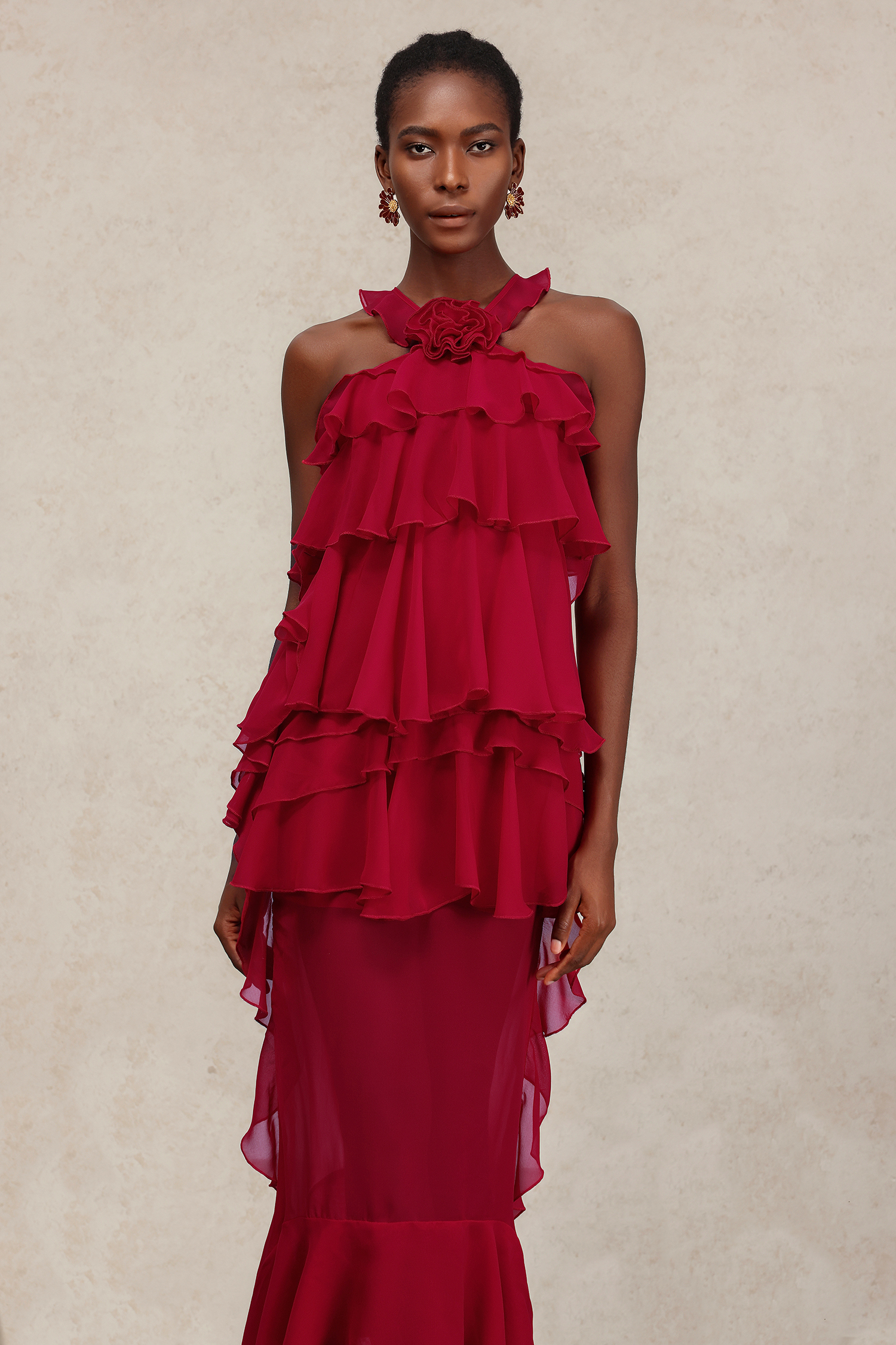 Elliott Sleeveless Flower Folds Maxi Dress