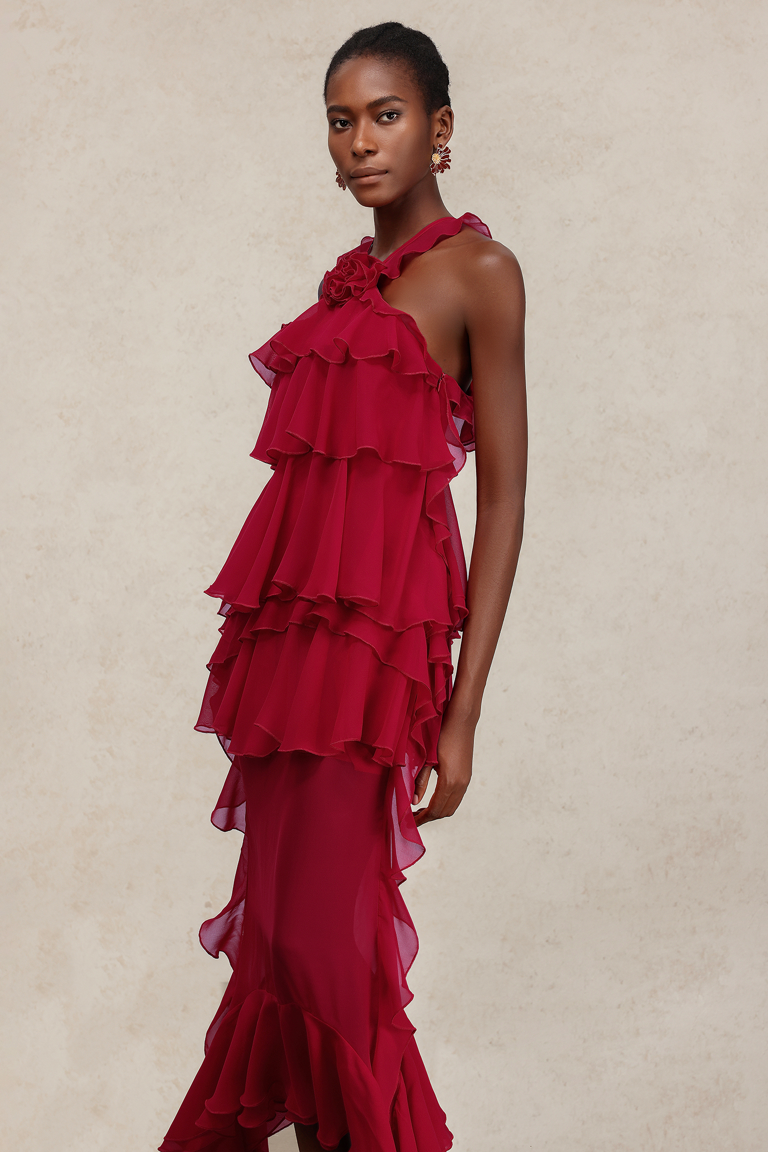 Elliott Sleeveless Flower Folds Maxi Dress