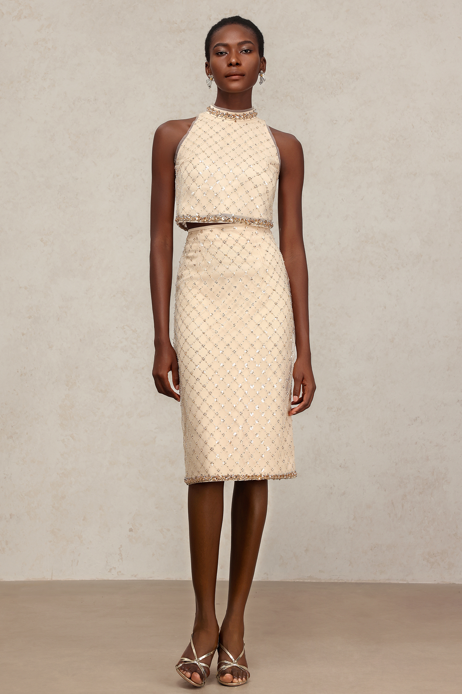 Keeli Sequin Sleeveless Top And Skirt Two-Piece Set