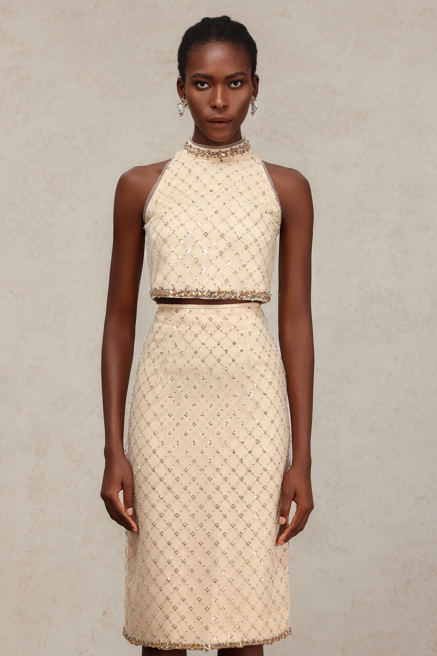 Keeli Sequin Sleeveless Top And Skirt Two-Piece Set