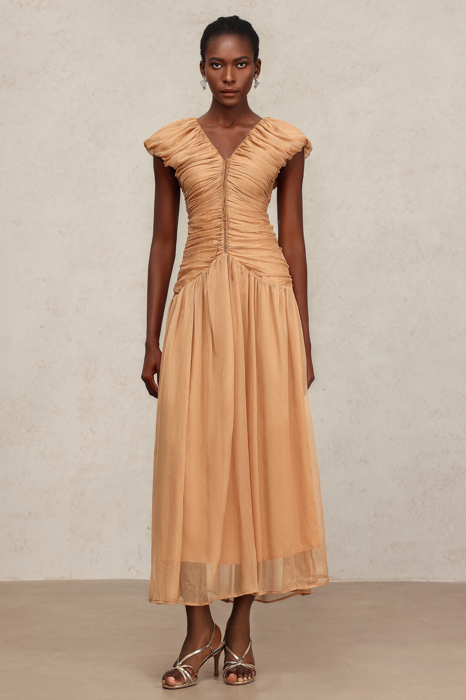 Thea V-Neck Sleeveless Folds Maxi Dress