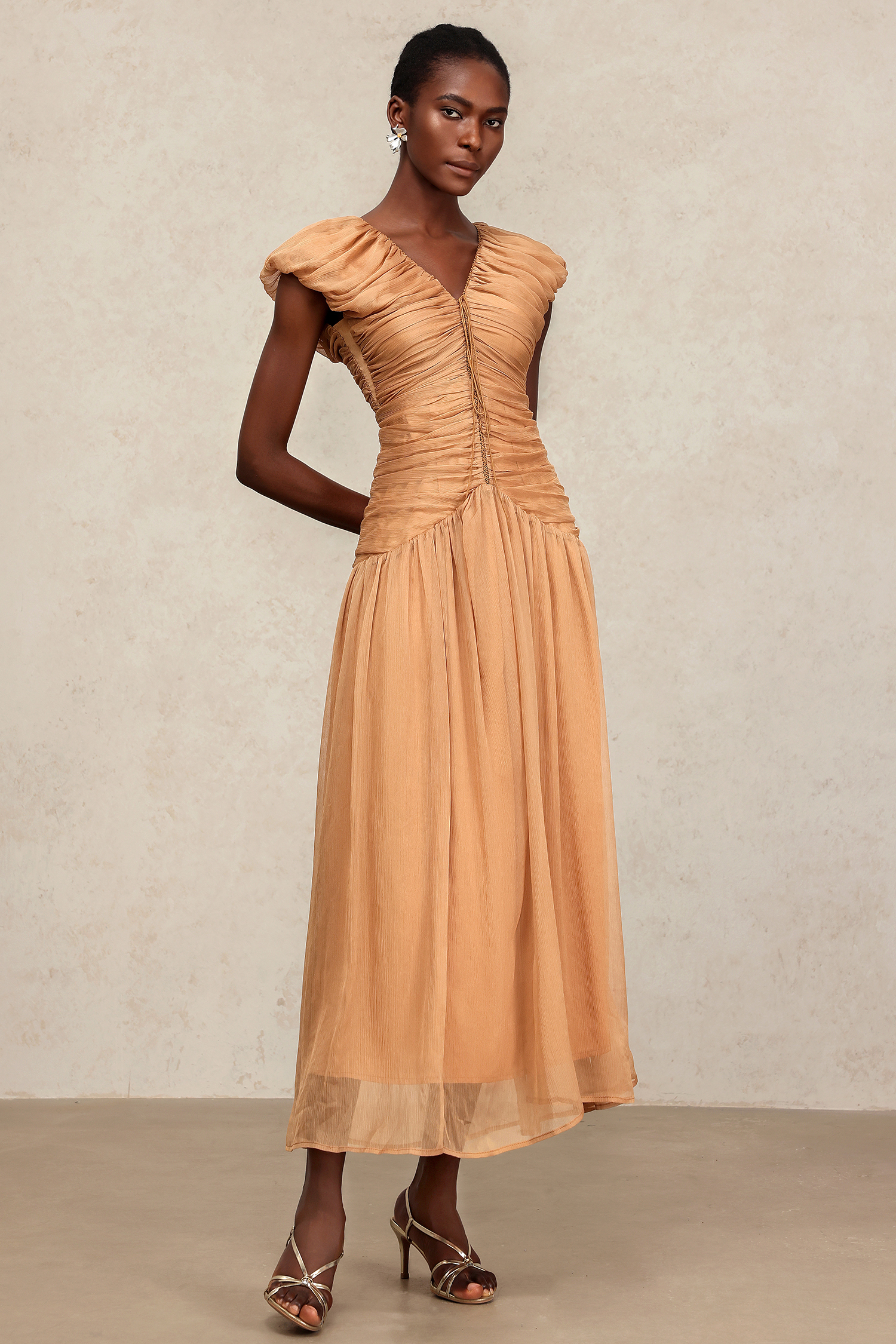 Thea V-Neck Sleeveless Folds Maxi Dress