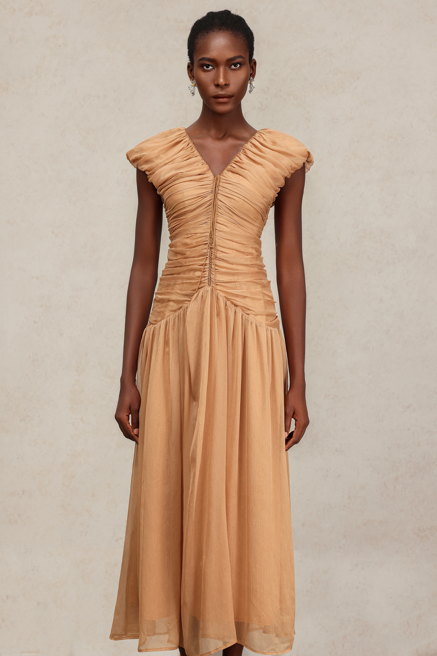 Thea V-Neck Sleeveless Folds Maxi Dress