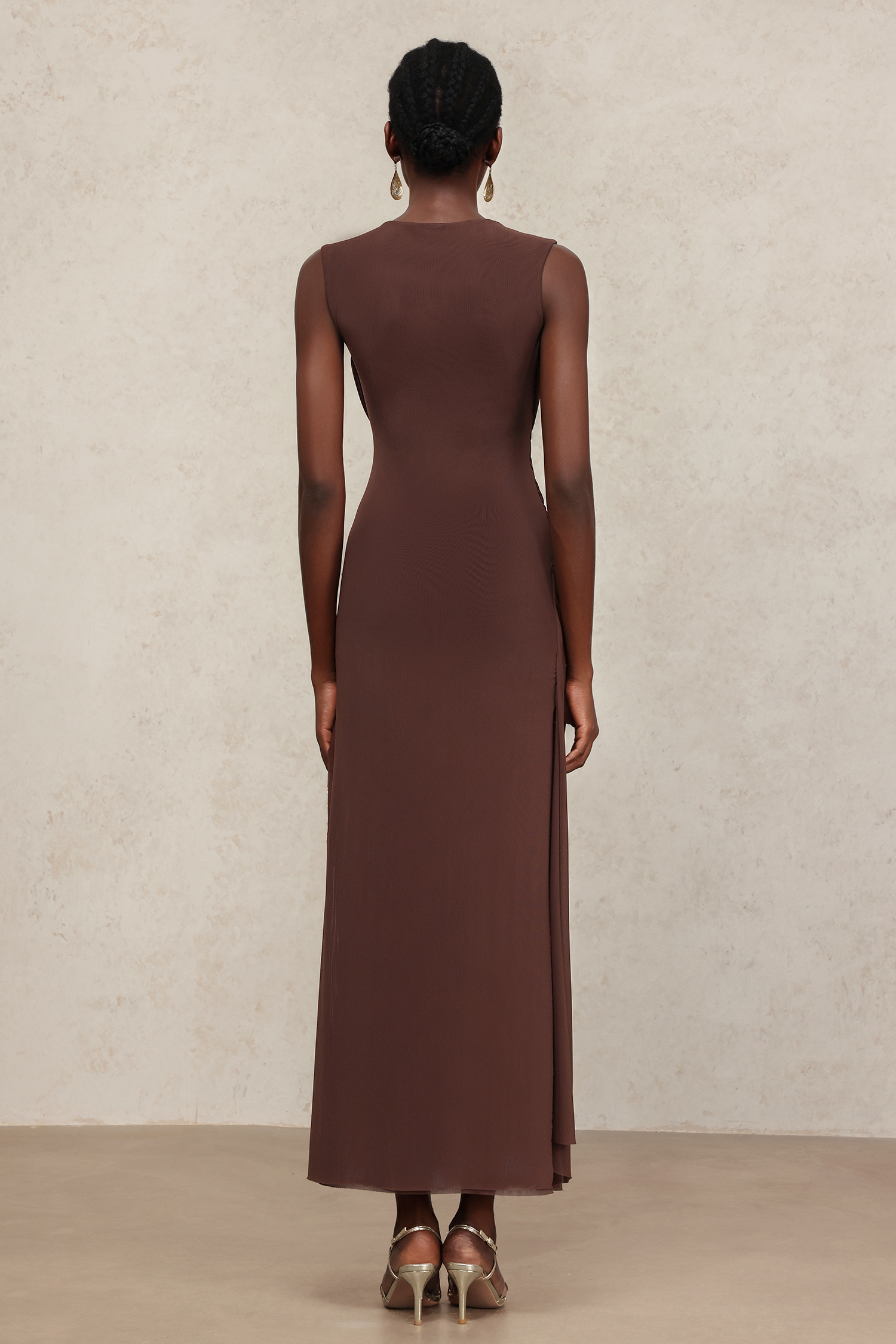 Vafa Round Neck Sleeveless Slit Maxi Dress