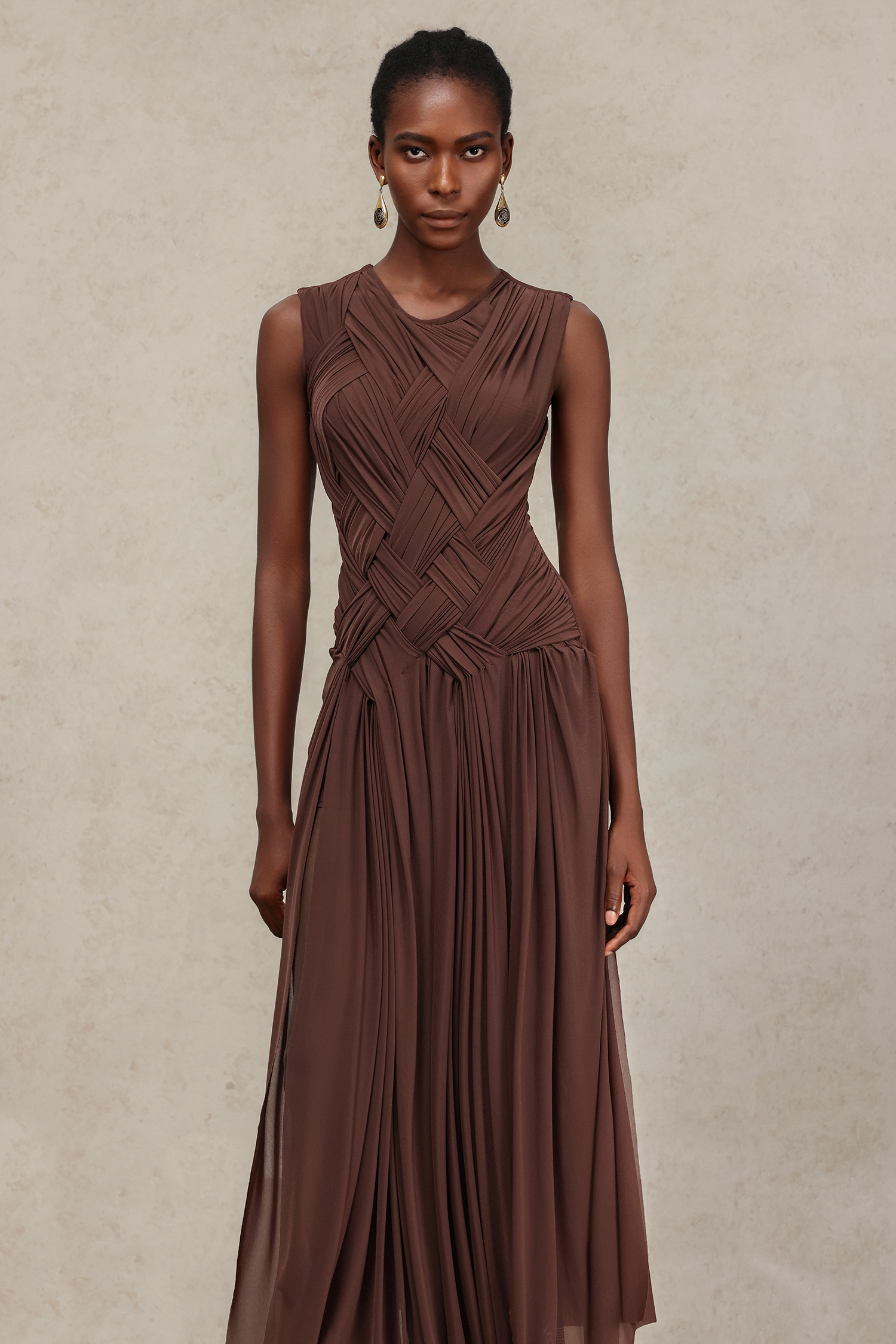 Vafa Round Neck Sleeveless Slit Maxi Dress