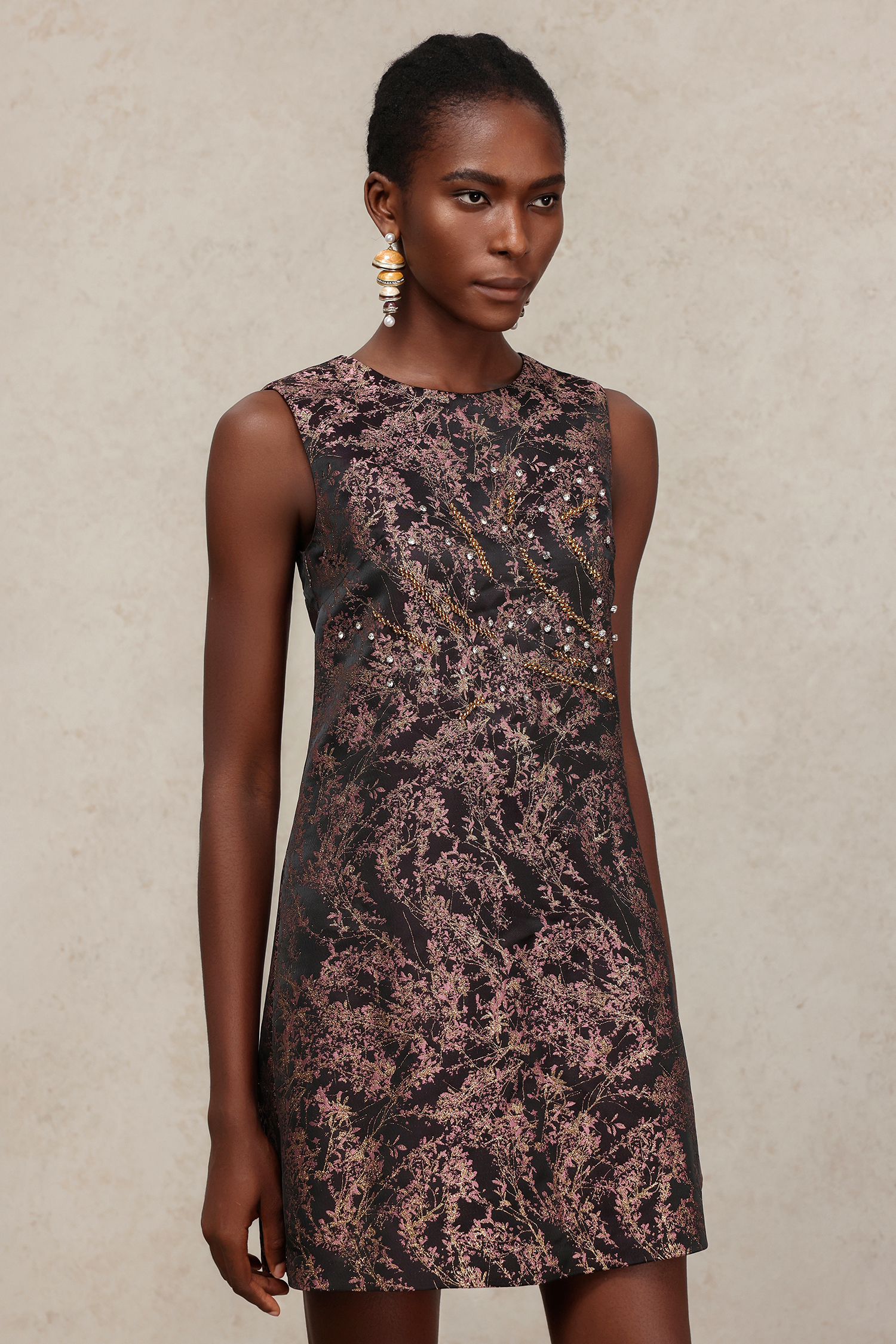 Marlene Round Neck Sleeveless Diamond Mini Dress