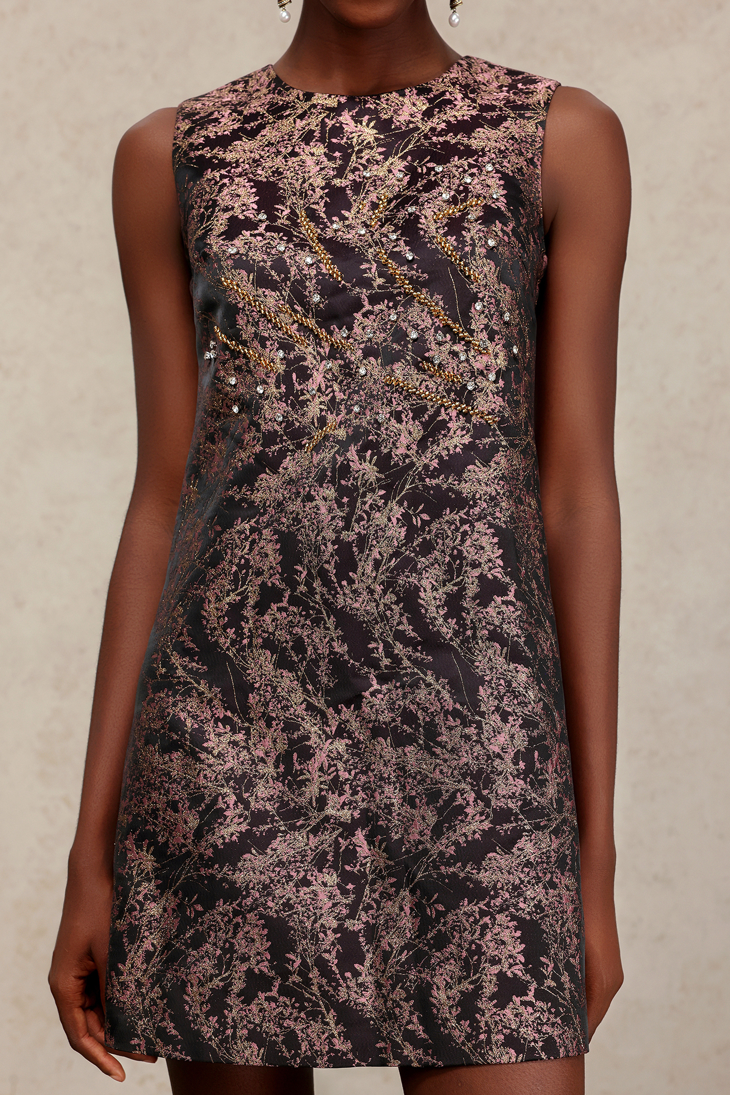 Marlene Round Neck Sleeveless Diamond Mini Dress