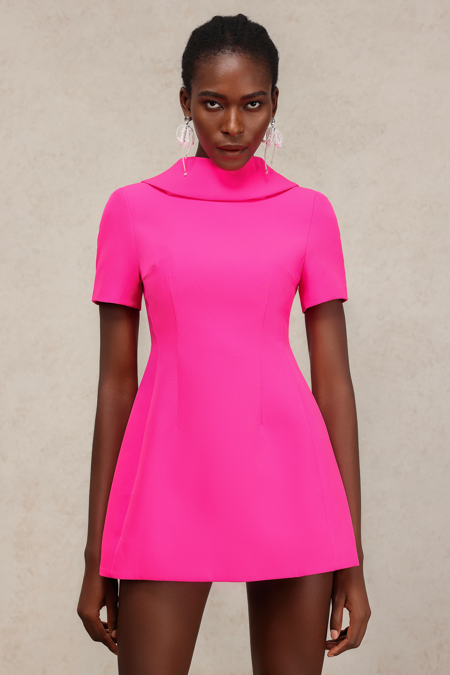 Glenda Short Sleeves V-Neck Bow Mini Dress