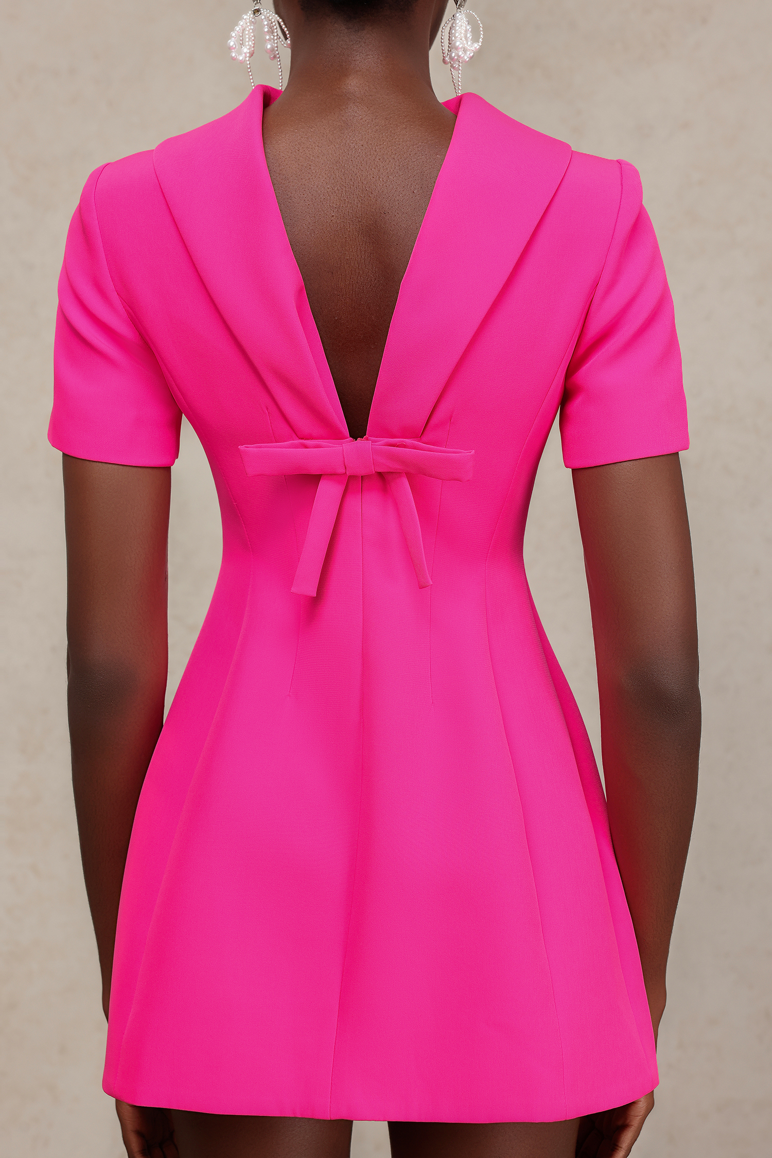 Glenda Short Sleeves V-Neck Bow Mini Dress