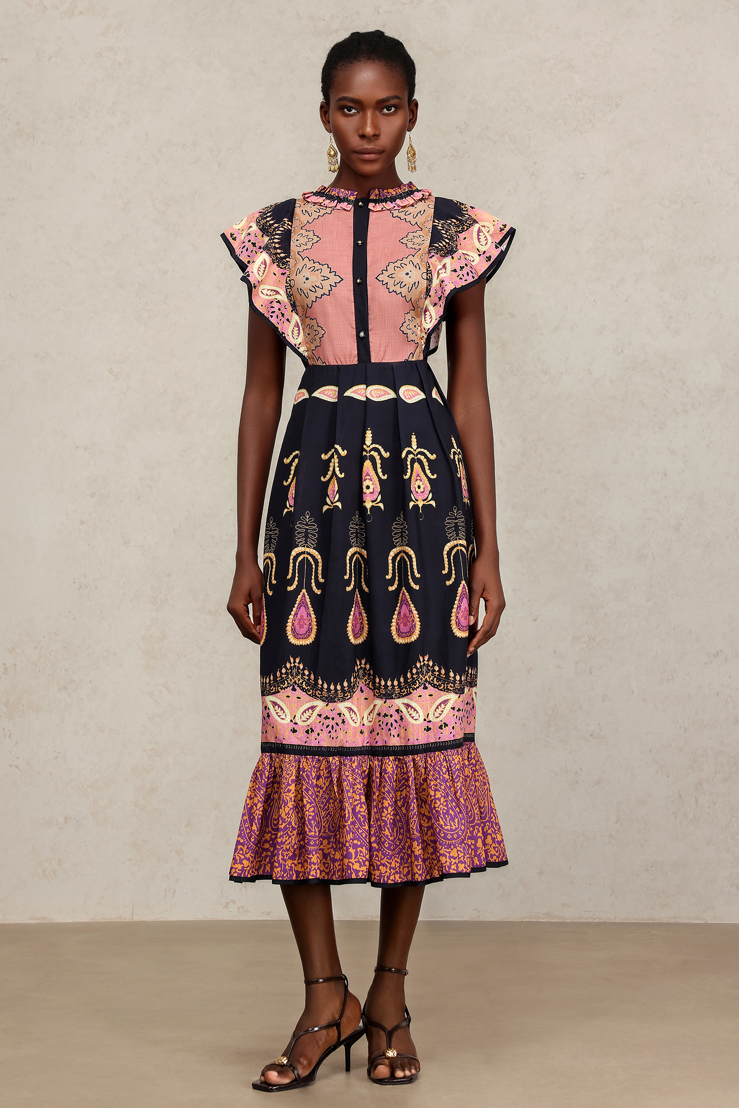 Roie Round Neck Short Sleeves Floral Printed Maxi Dress