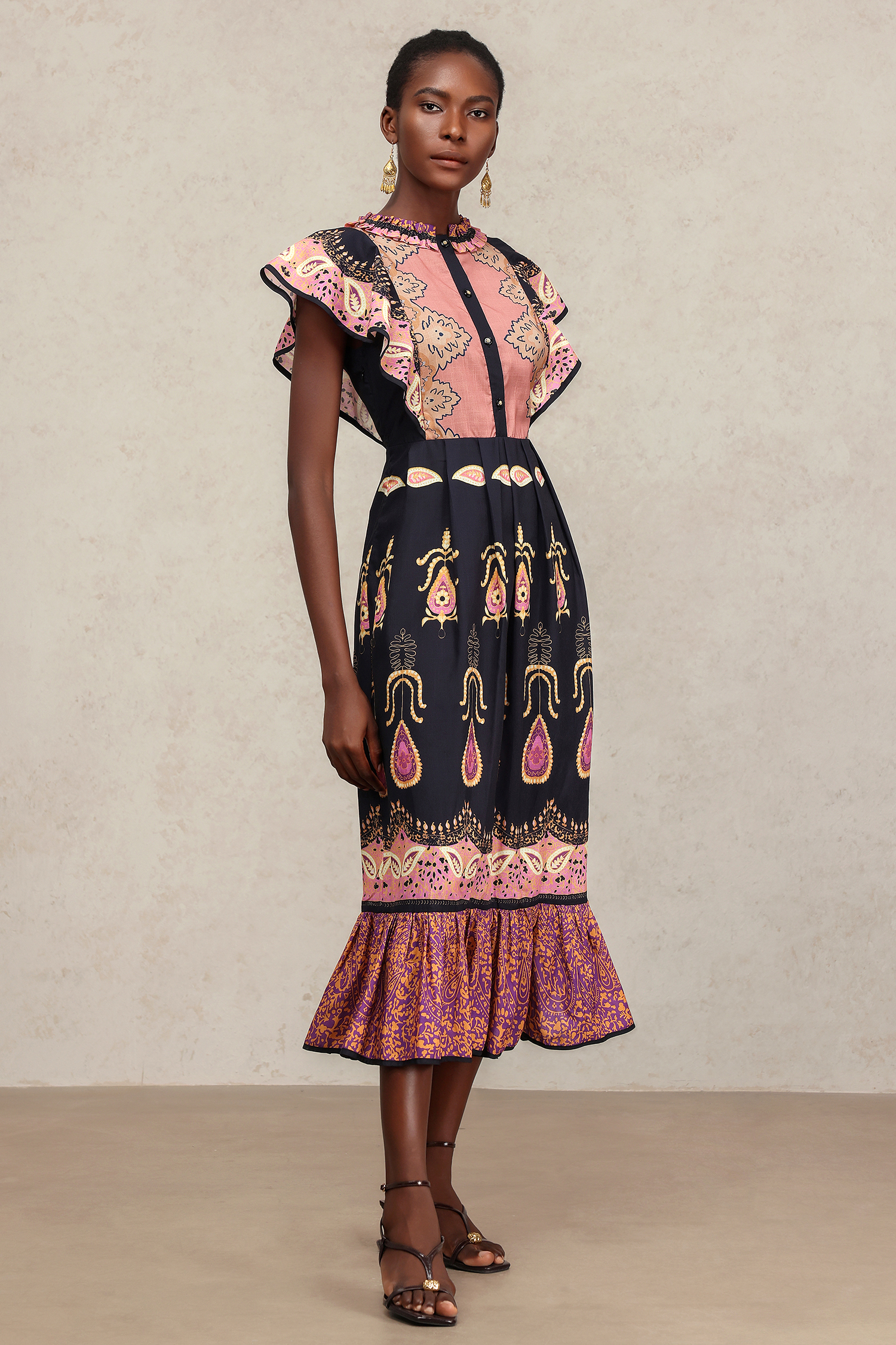 Roie Round Neck Short Sleeves Floral Printed Maxi Dress