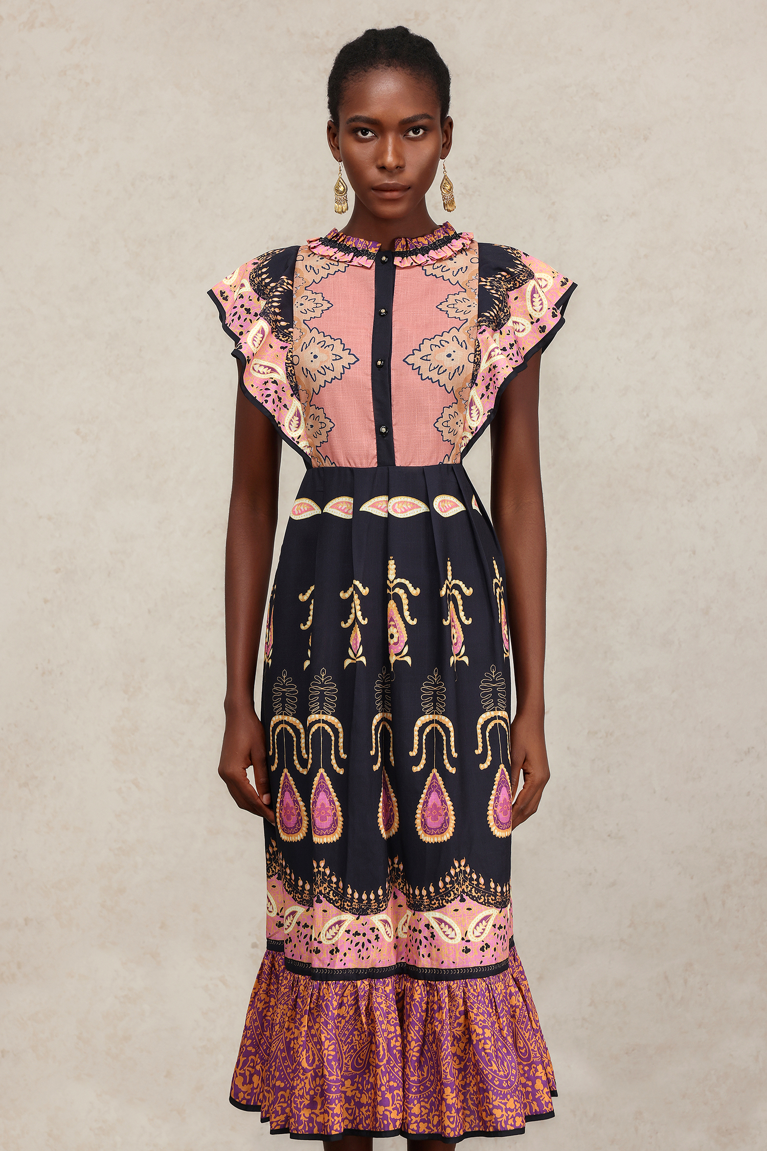 Roie Round Neck Short Sleeves Floral Printed Maxi Dress