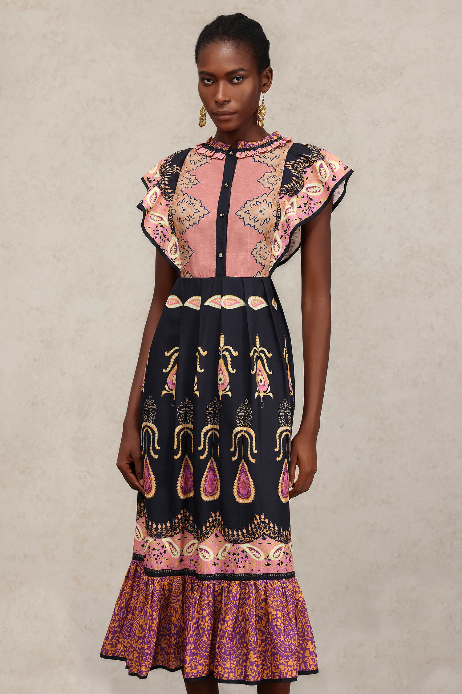 Roie Round Neck Short Sleeves Floral Printed Maxi Dress