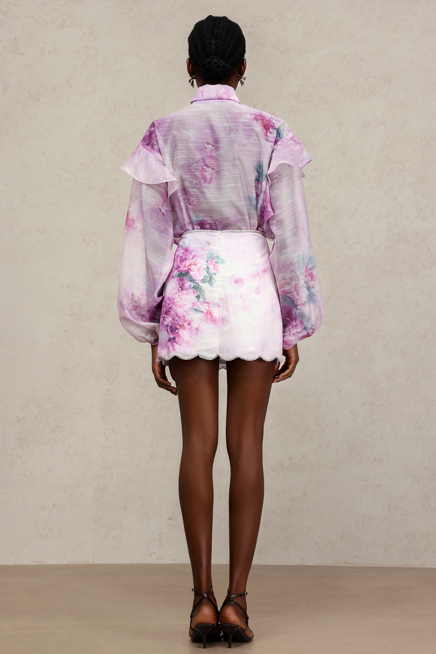 Fakula Long Sleeves Folds Bowknot Top And Skirt Two-Piece Set