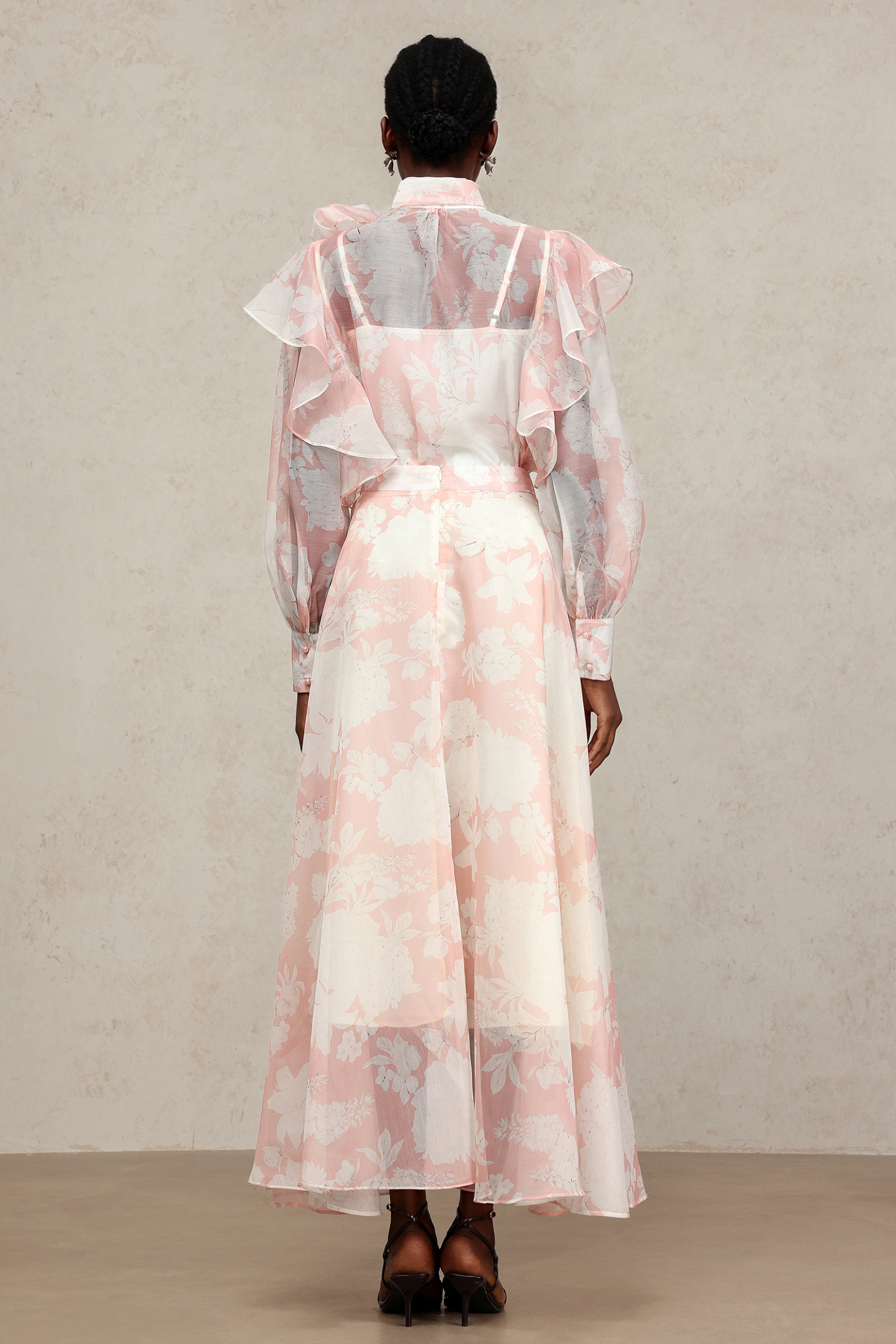 Soraya Long Sleeves Floral Printed Folds Top And Skirt Two-Piece Set