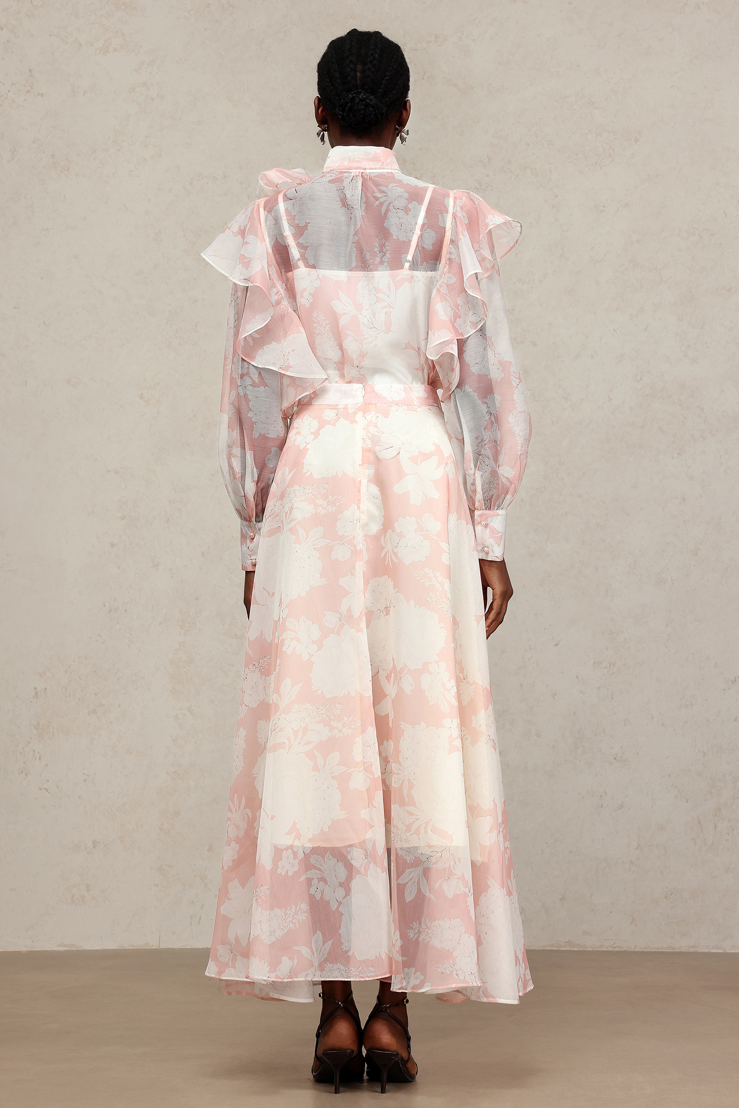 Soraya Long Sleeves Floral Printed Folds Top And Skirt Two-Piece Set