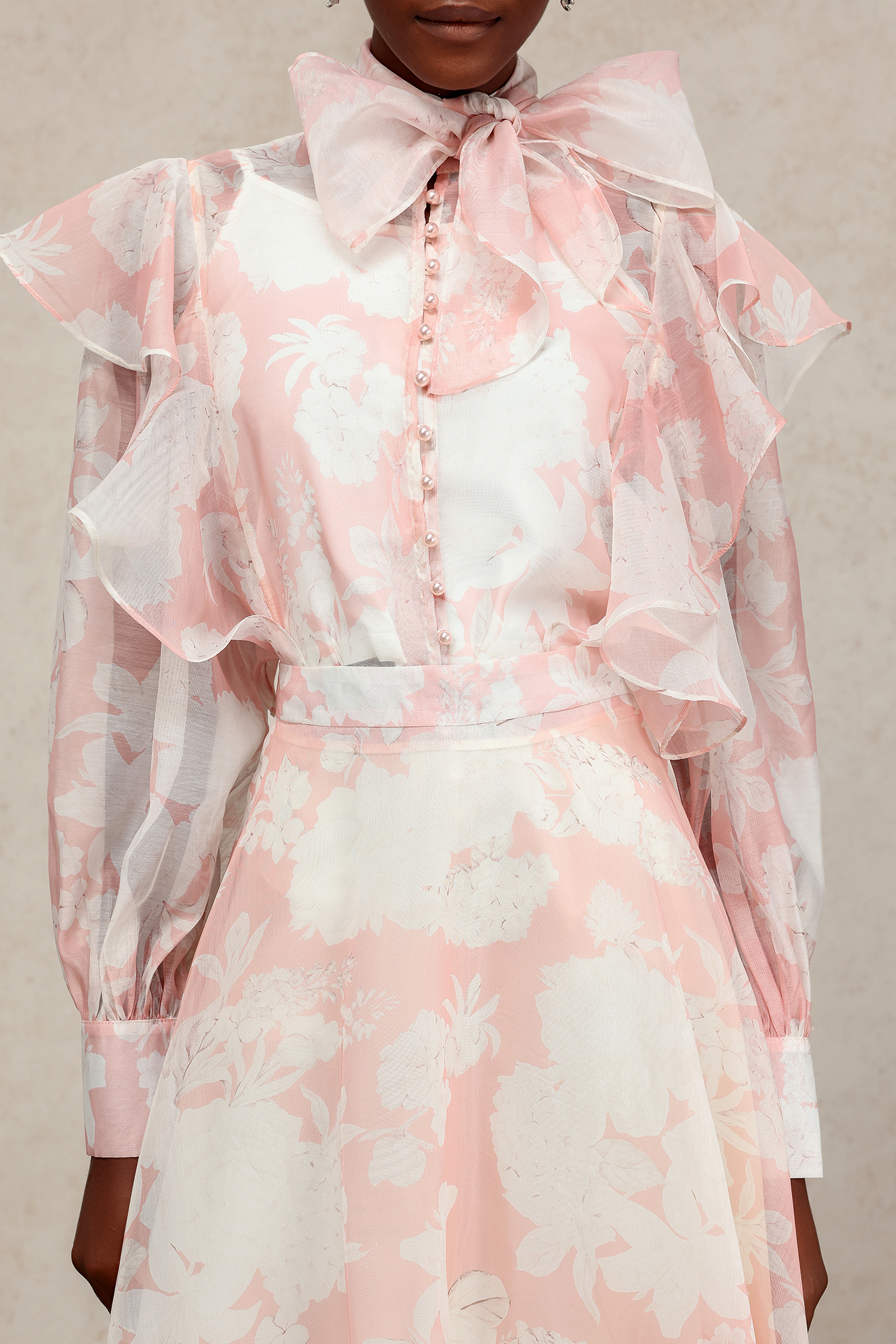 Soraya Long Sleeves Floral Printed Folds Top And Skirt Two-Piece Set