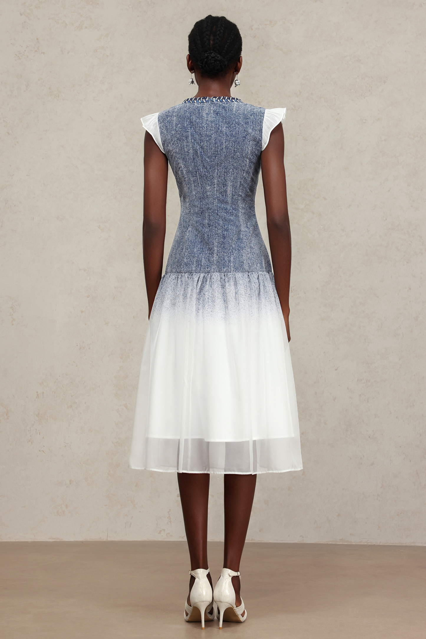 Hunter Round Neck Denim Printed Midi Dress