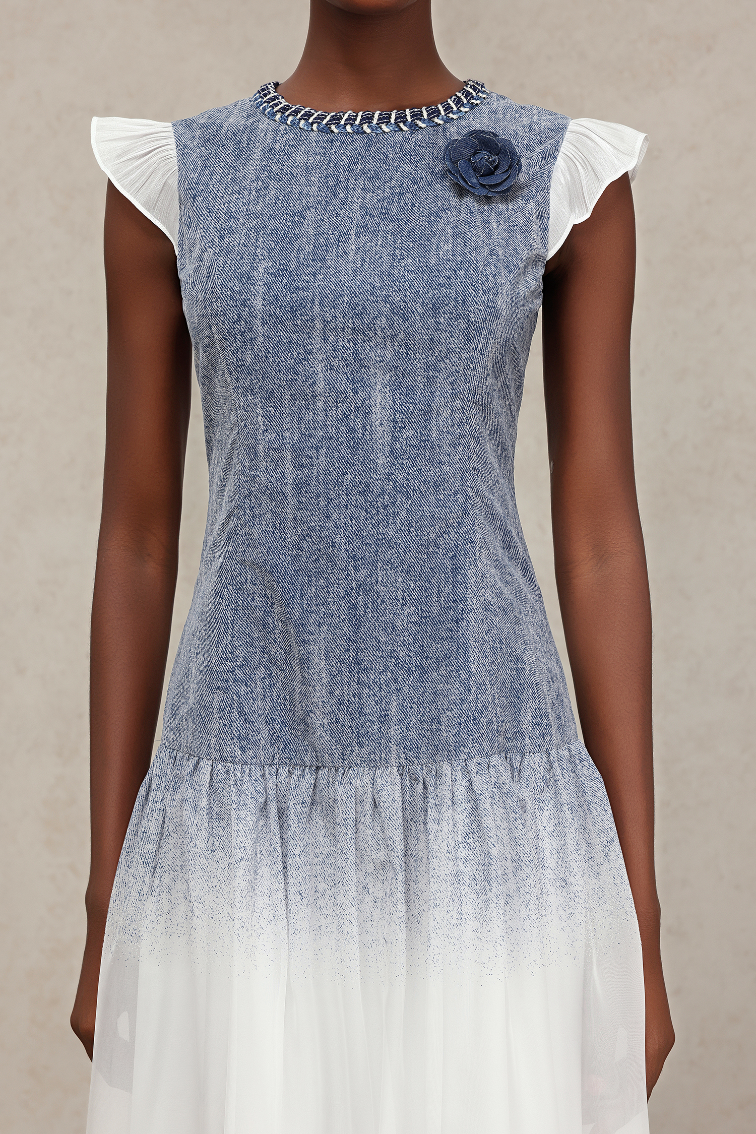 Hunter Round Neck Denim Printed Midi Dress