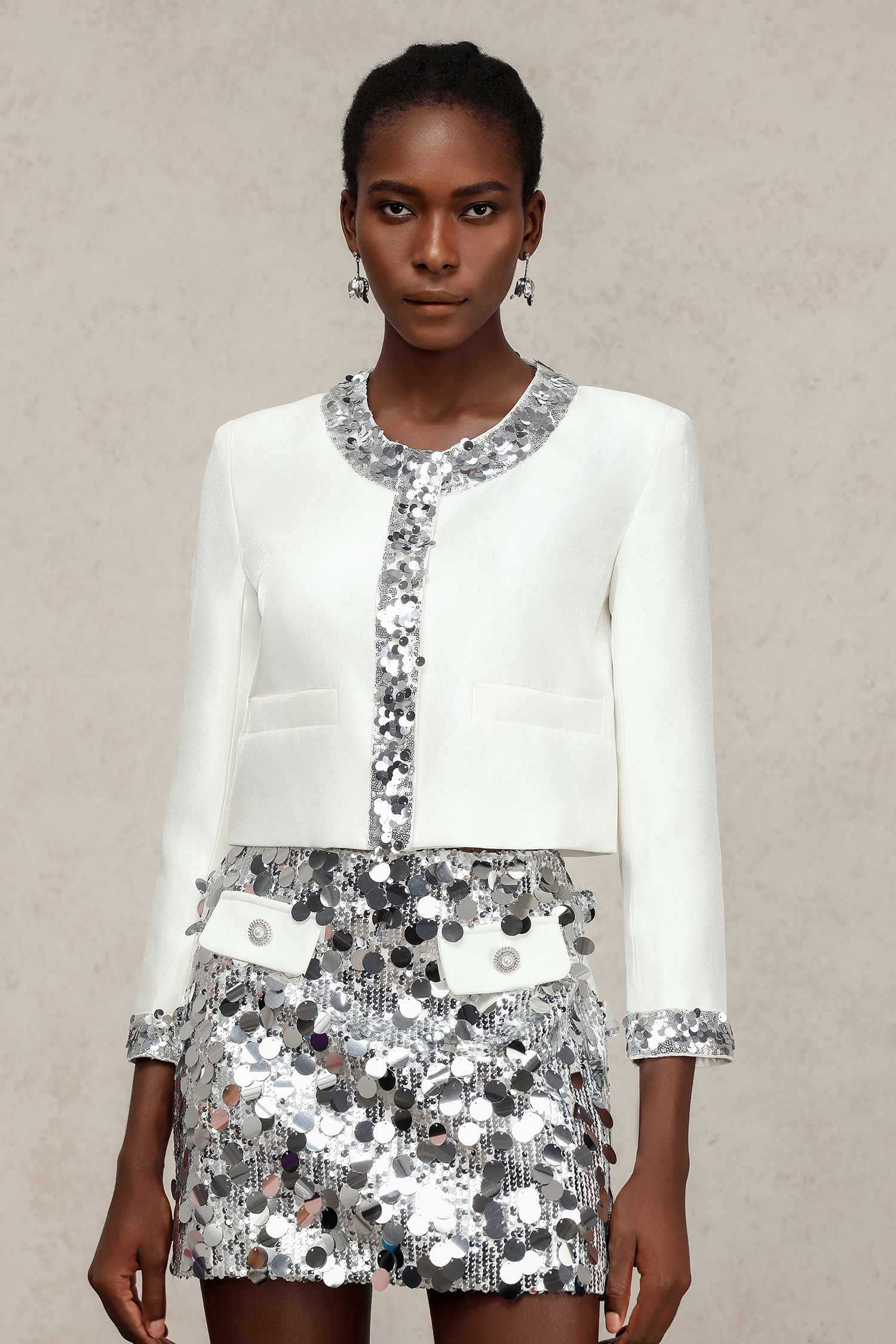 Nylah Round Neck Long Sleeves Sequin Top And Skirt Two-Piece Set
