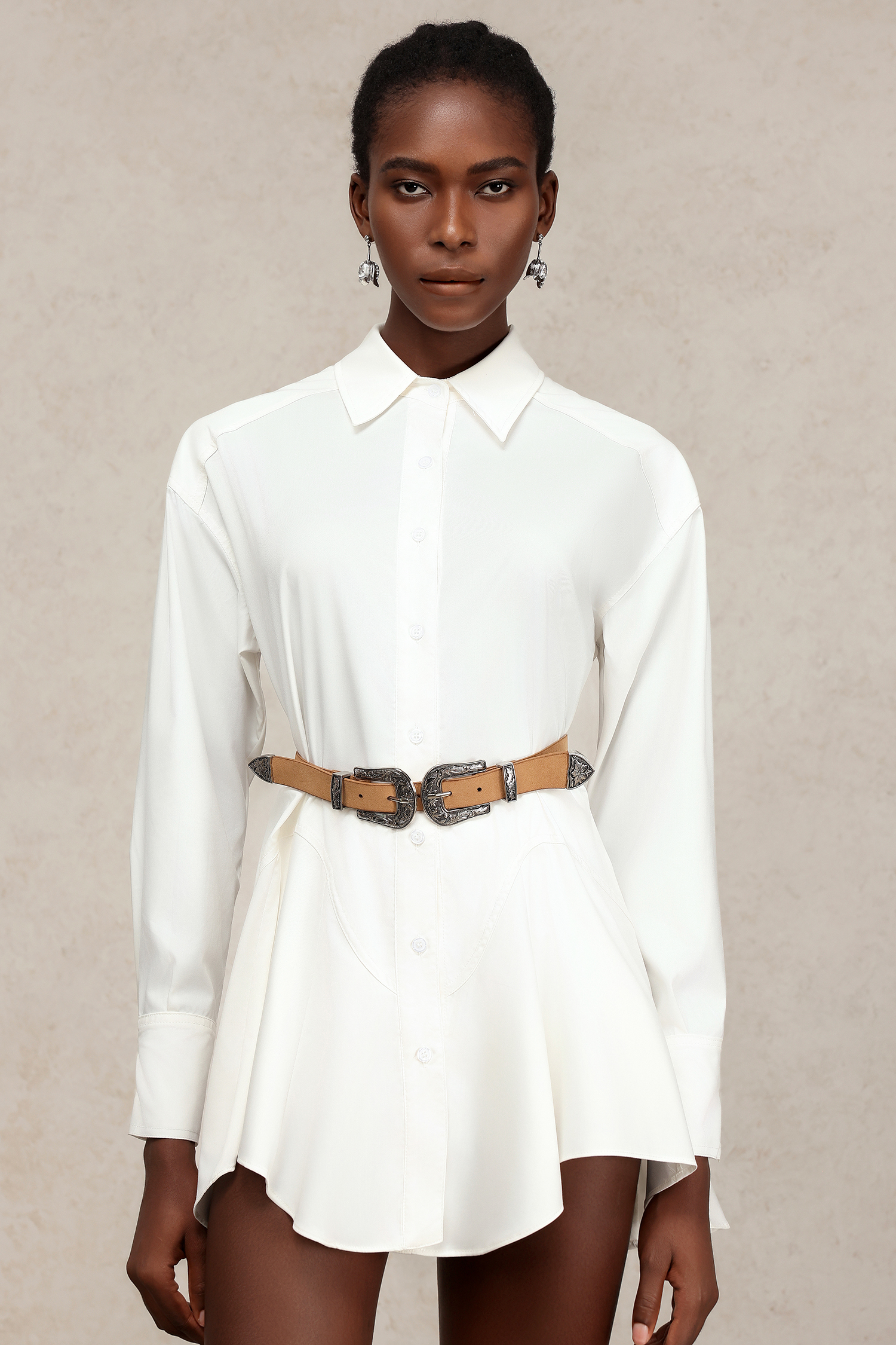 Rakel Lapel Long Sleeves Belt Top And Shorts Two-Piece Set