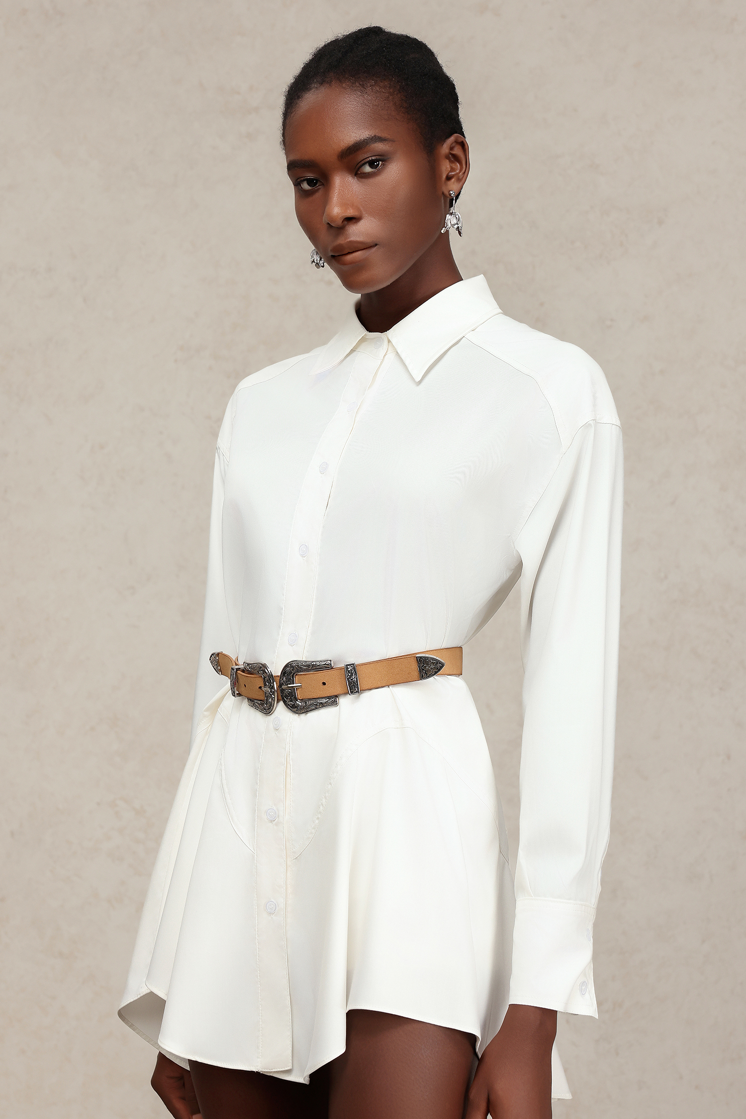 Rakel Lapel Long Sleeves Belt Top And Shorts Two-Piece Set