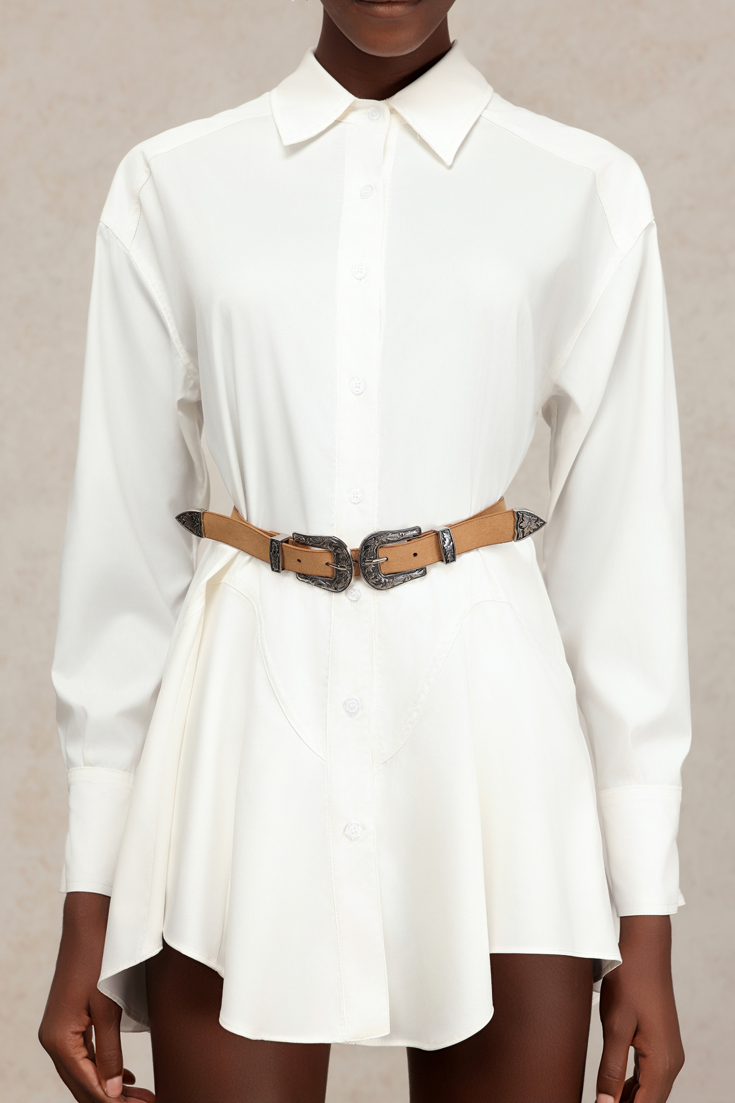 Rakel Lapel Long Sleeves Belt Top And Shorts Two-Piece Set