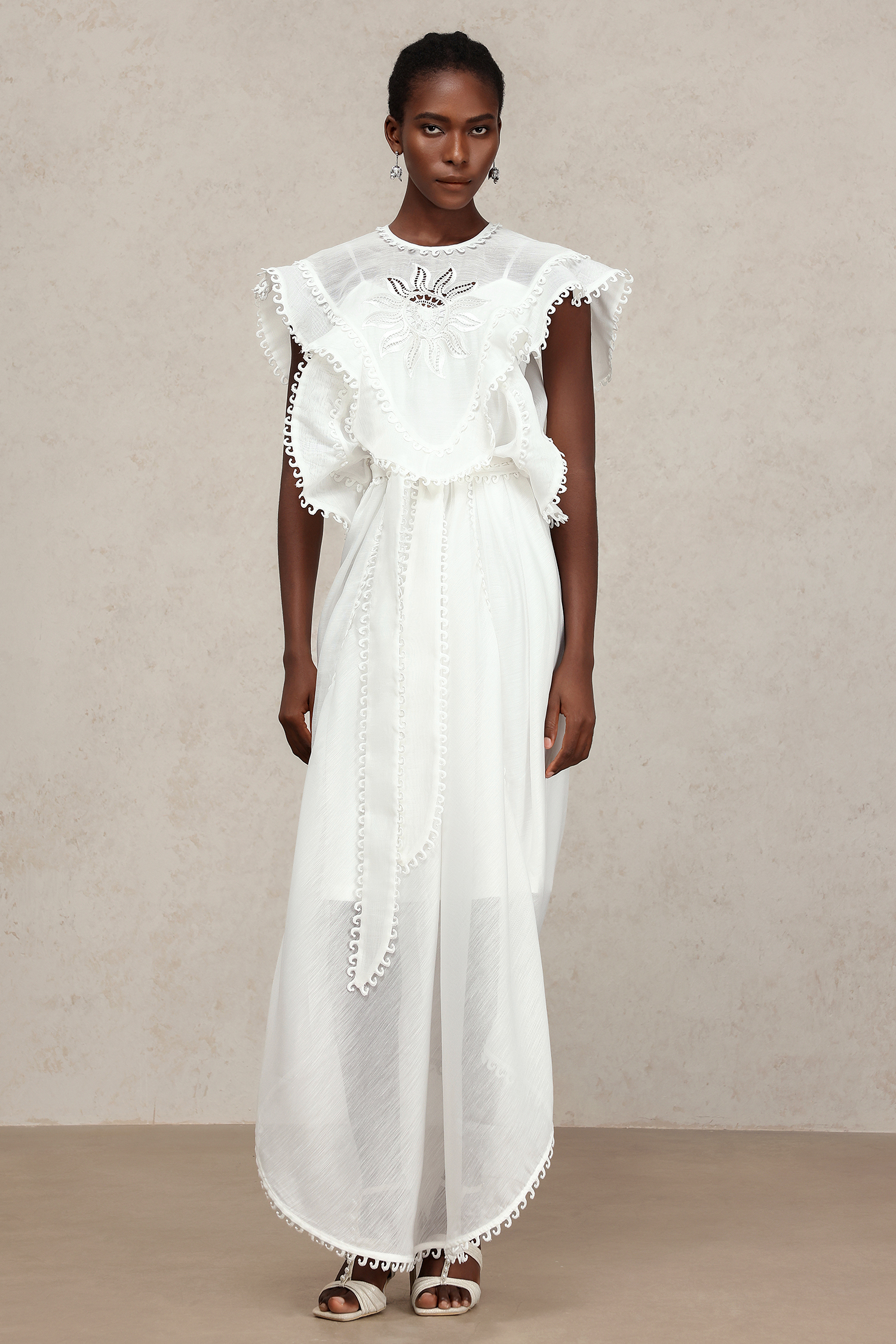 Halli Folds Lace Embroidery Maxi Dress