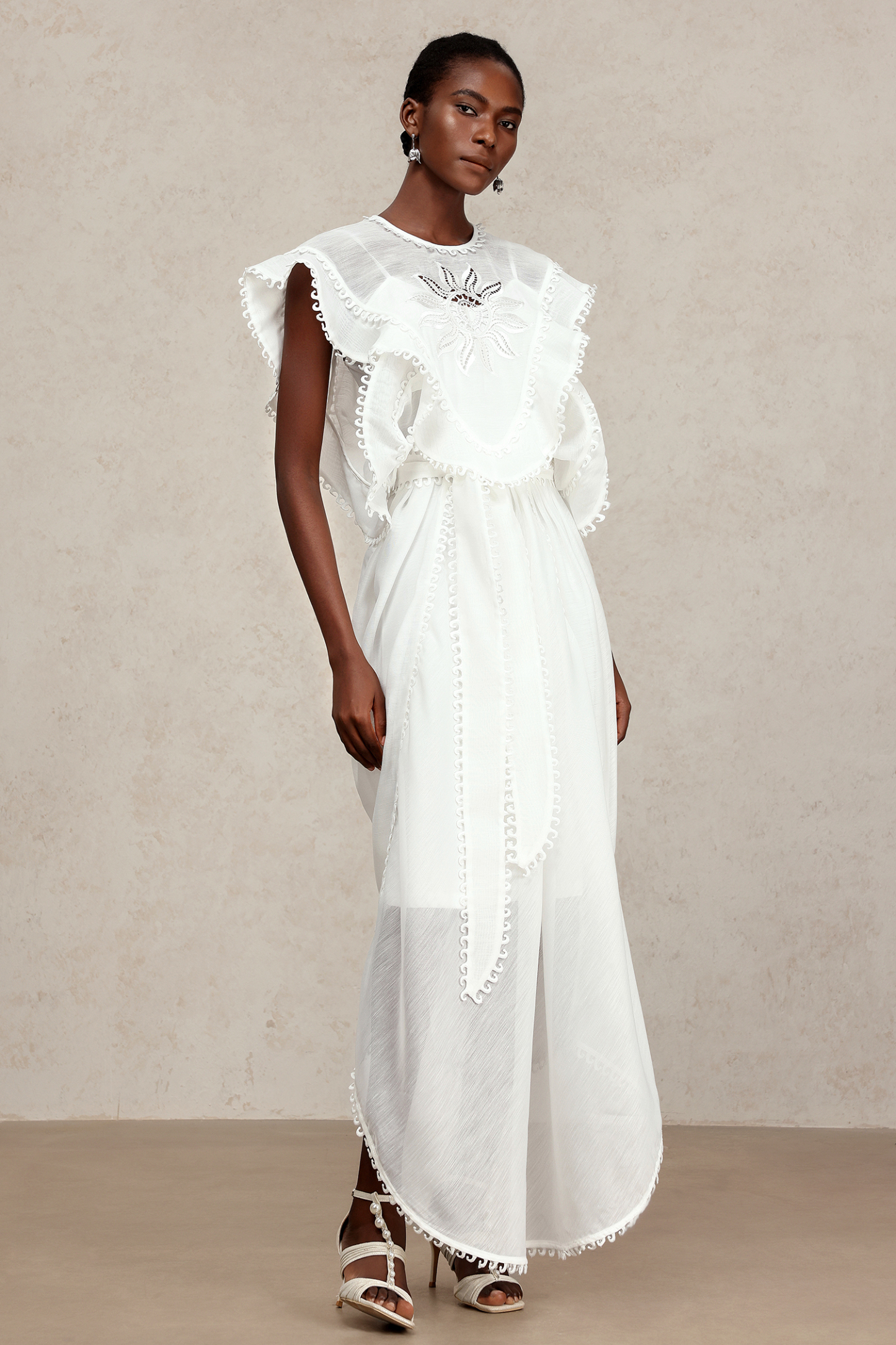 Halli Folds Lace Embroidery Maxi Dress