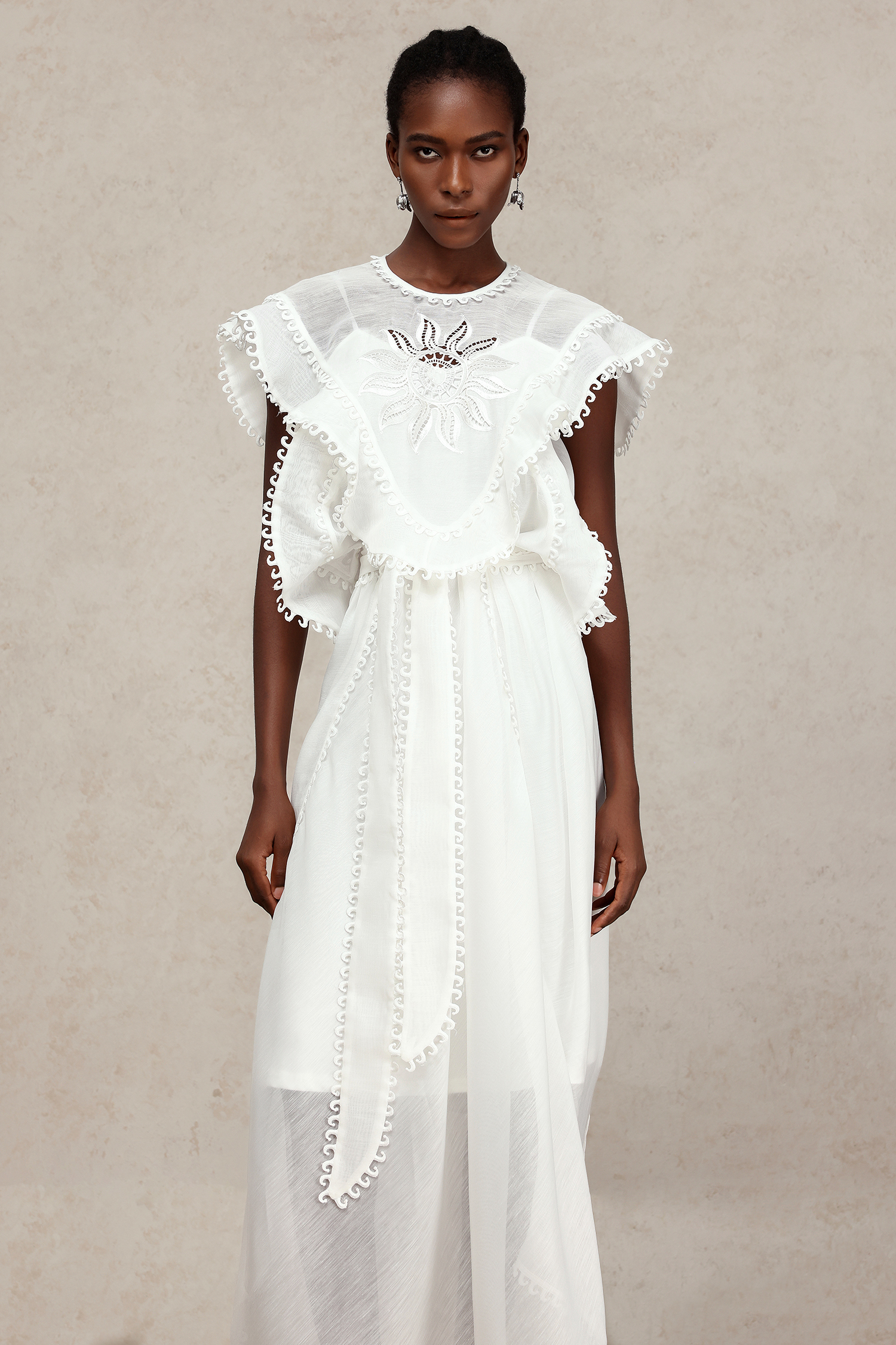 Halli Folds Lace Embroidery Maxi Dress