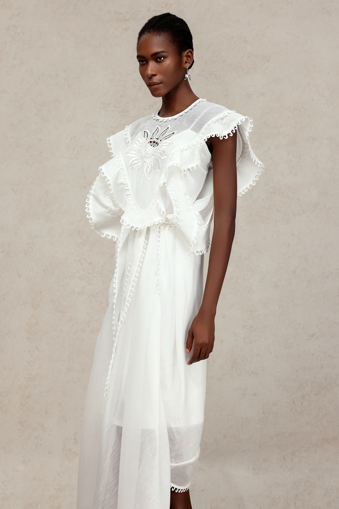 Halli Folds Lace Embroidery Maxi Dress