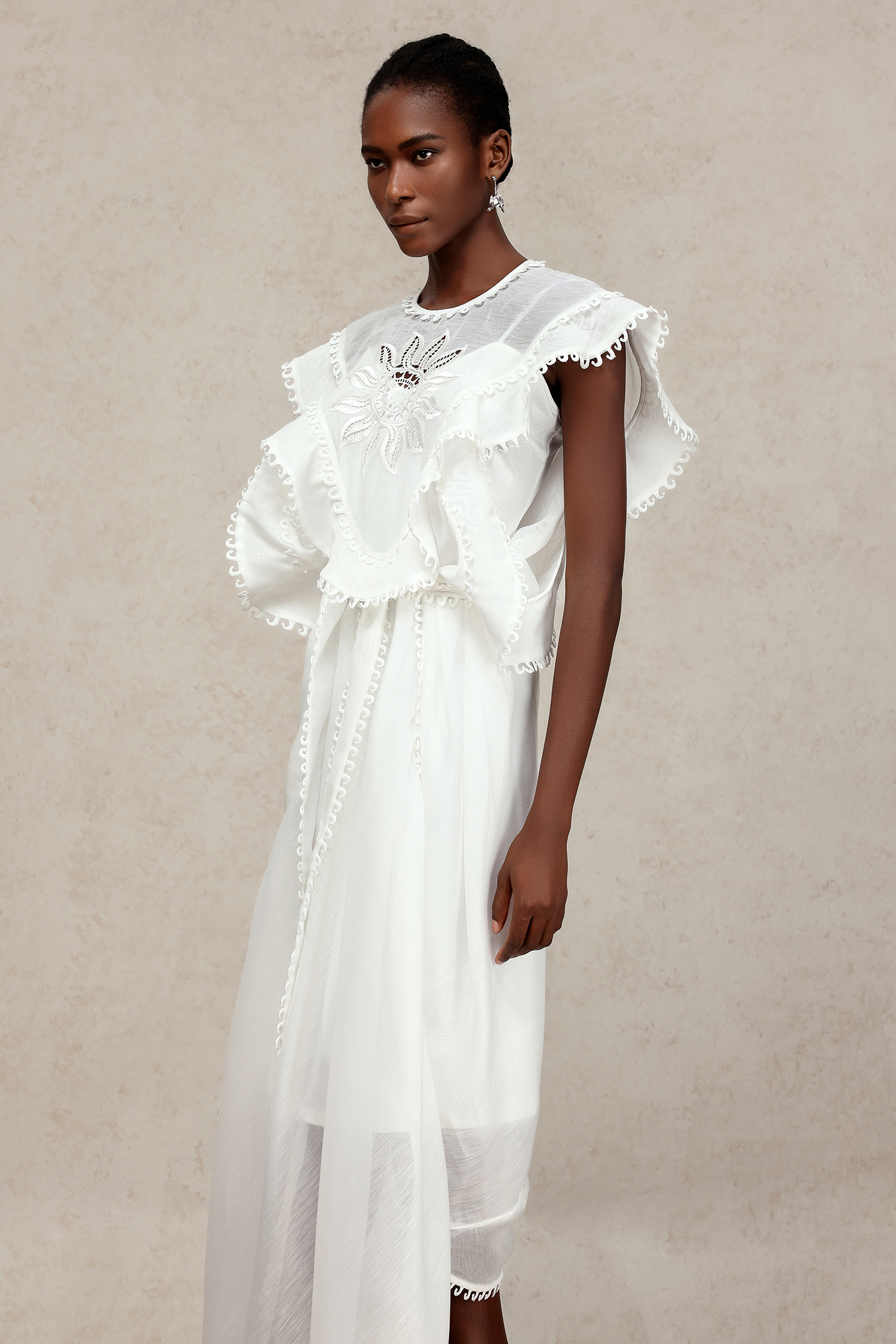 Halli Folds Lace Embroidery Maxi Dress