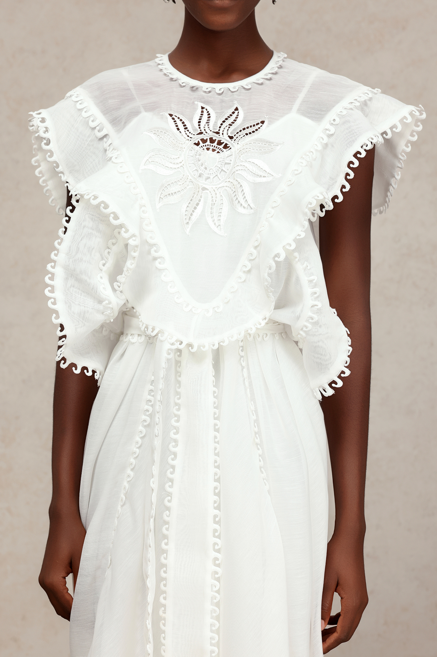 Halli Folds Lace Embroidery Maxi Dress